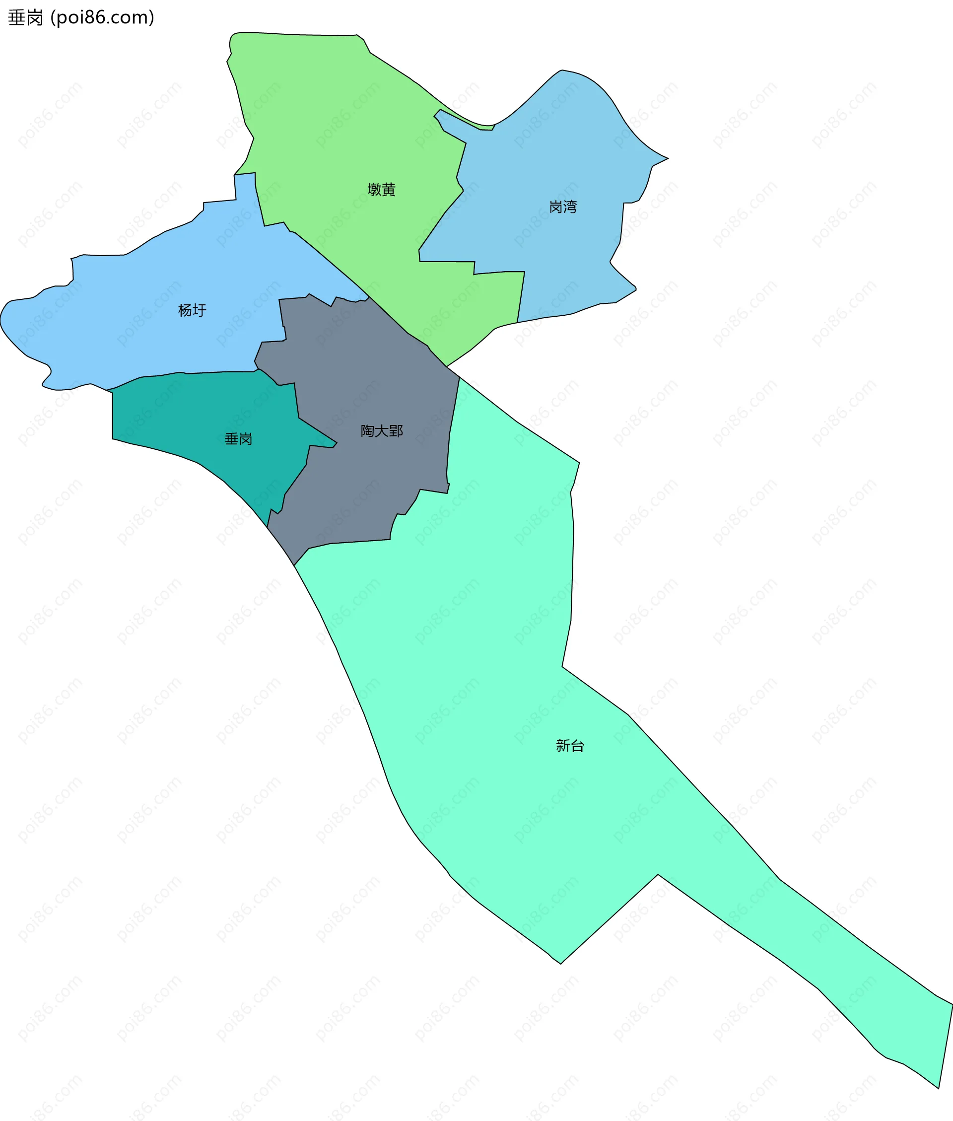垂岗边界地图(五级行政区划)