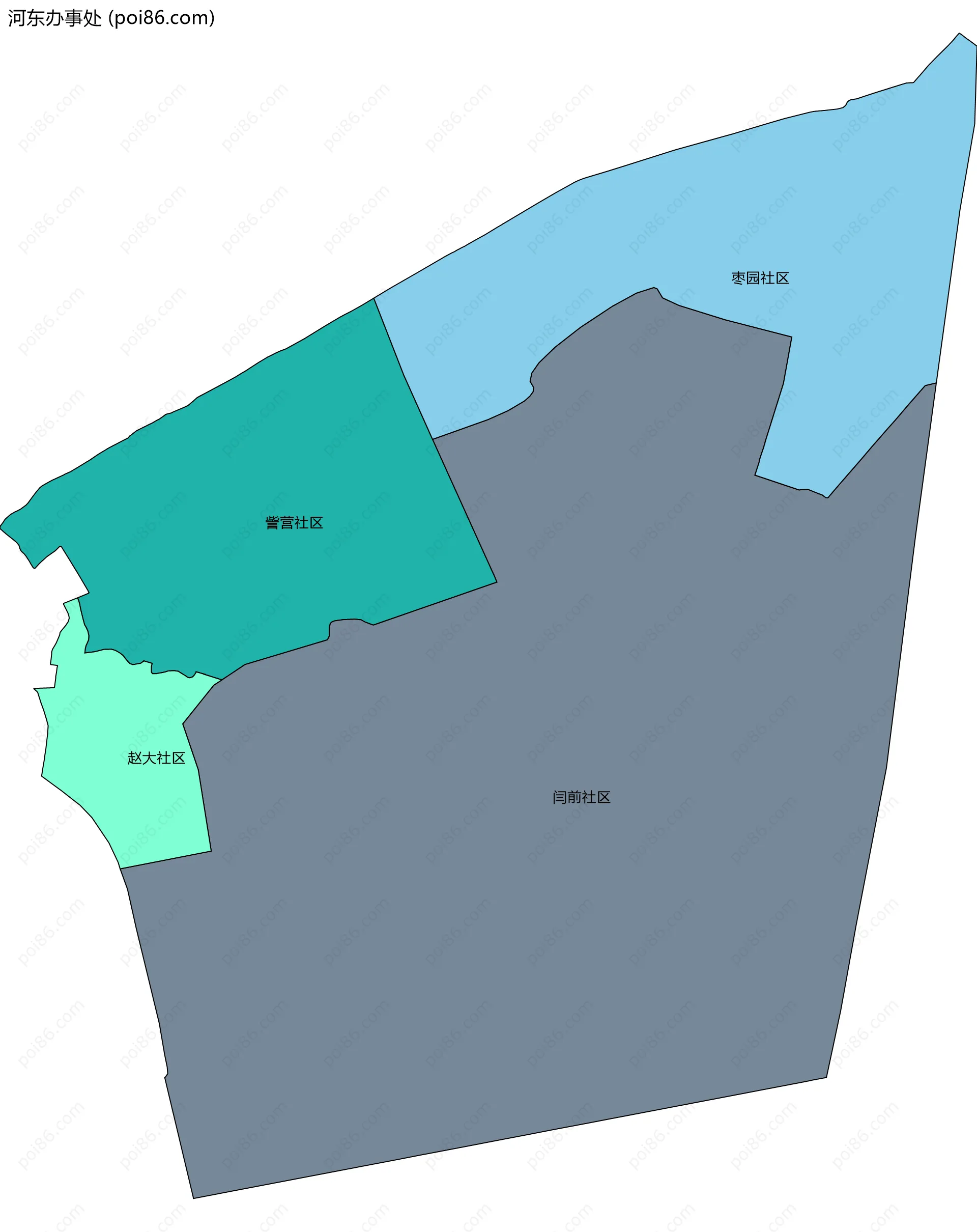 河东办事处边界地图(五级行政区划)