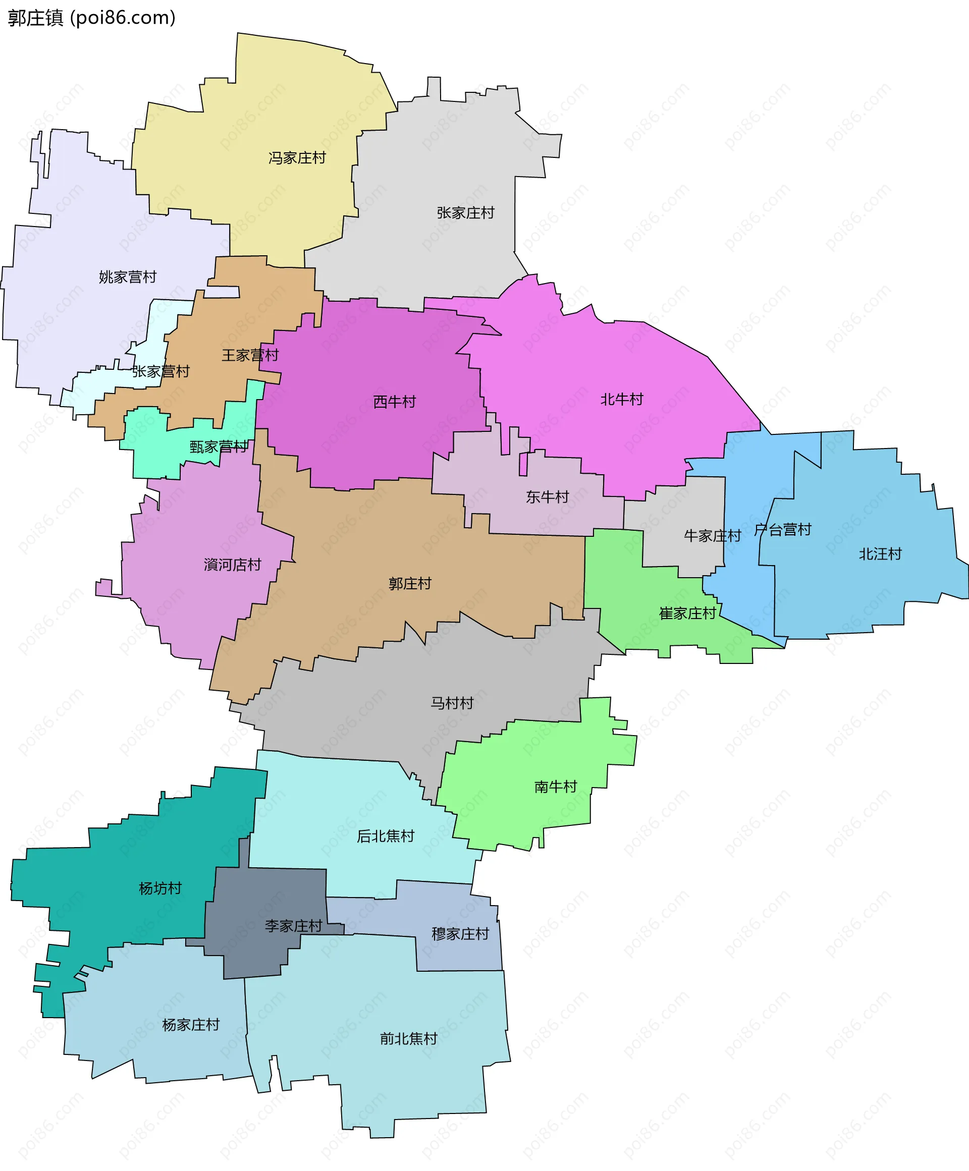 郭庄镇边界地图(五级行政区划)