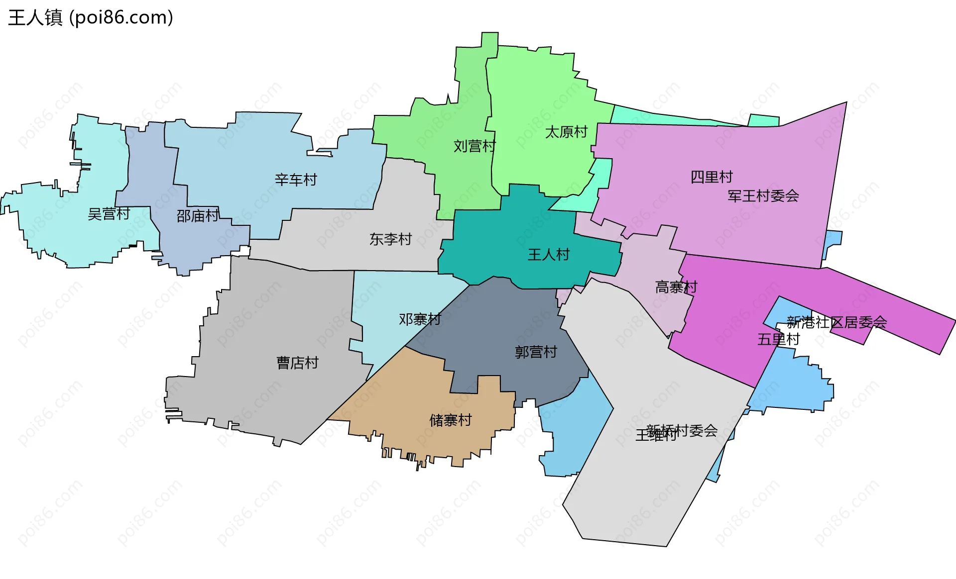 王人镇边界地图(五级行政区划)