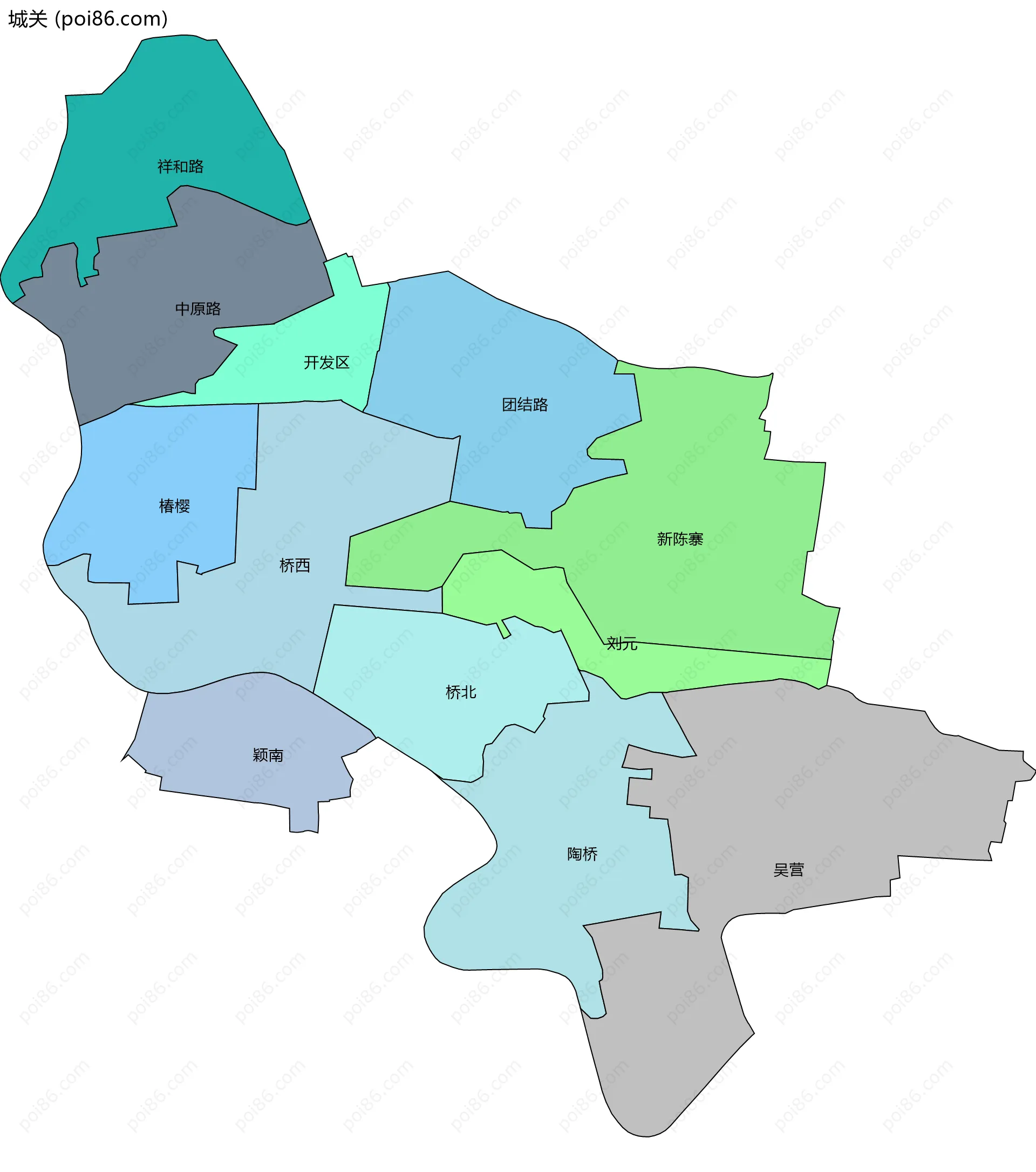 城关边界地图(五级行政区划)