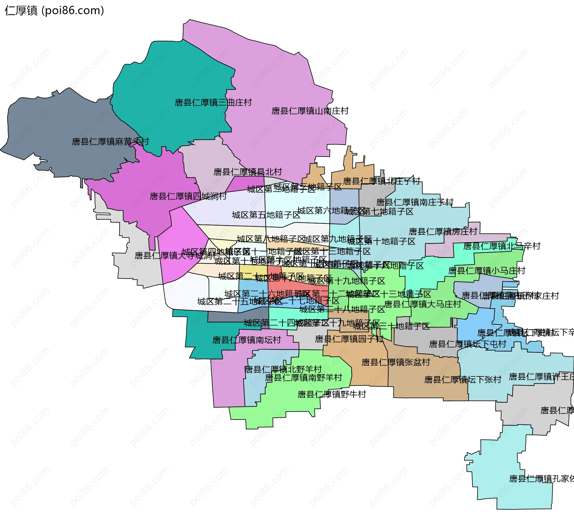 仁厚镇边界地图(五级行政区划)