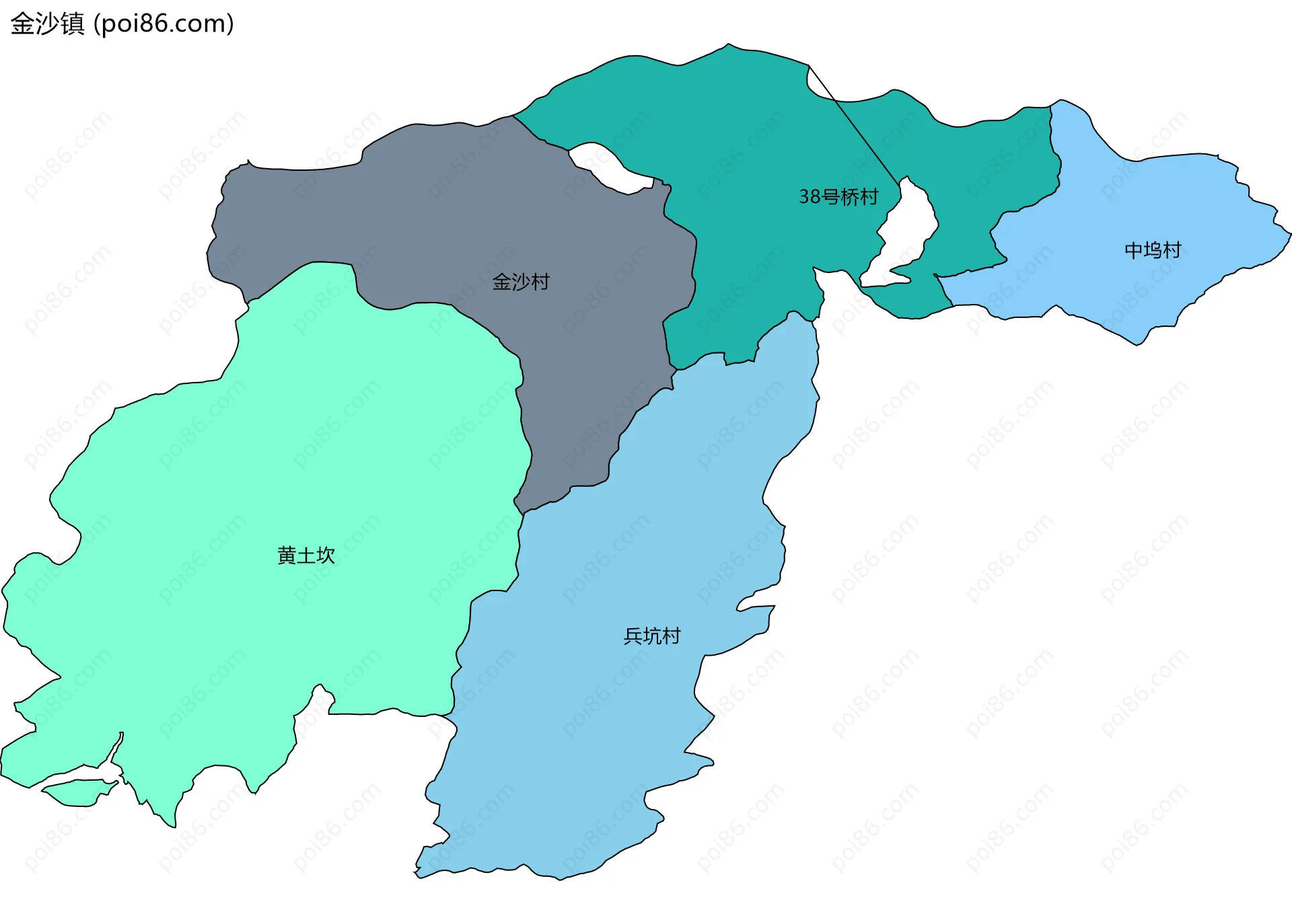 金沙镇边界地图(五级行政区划)