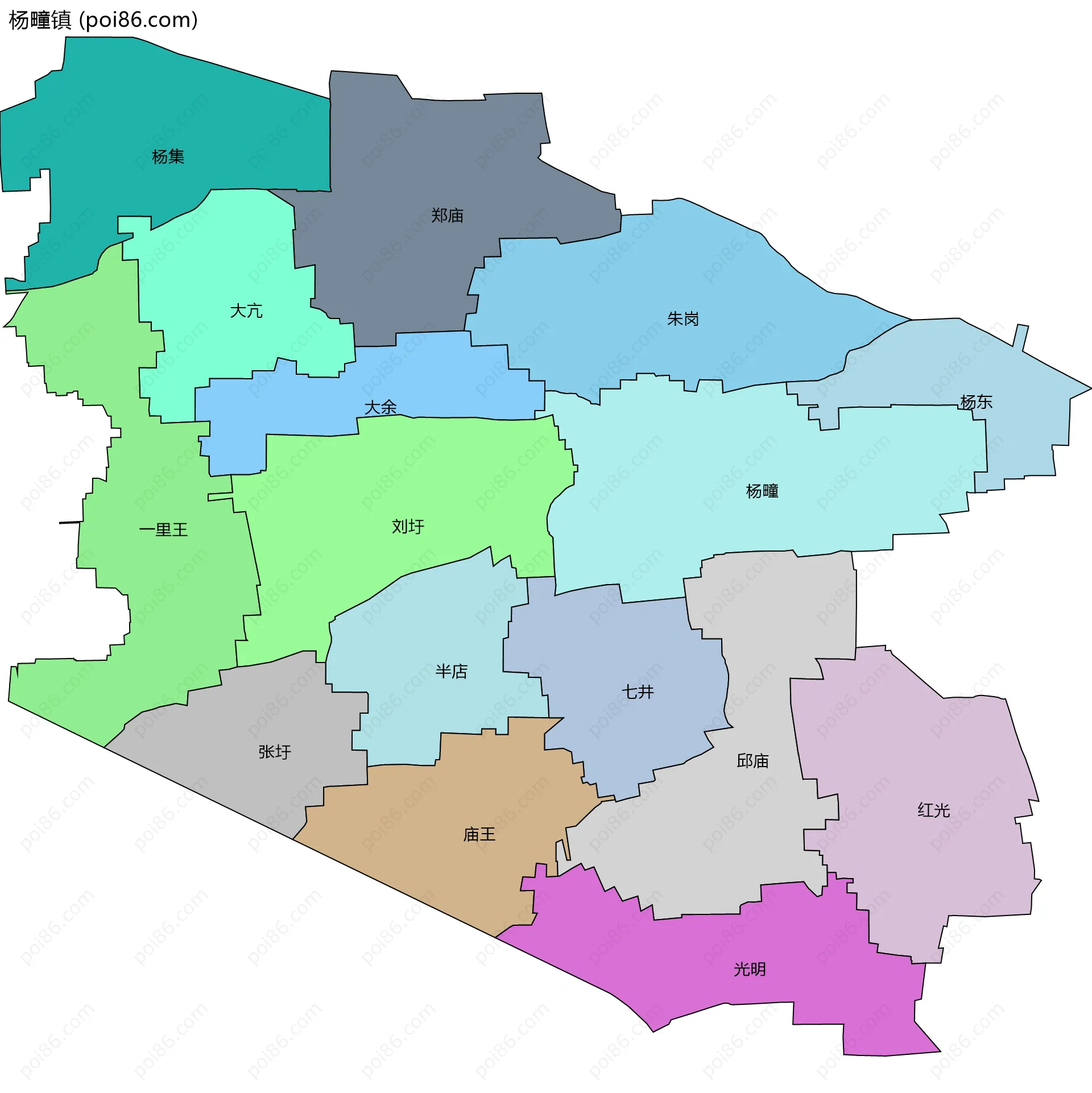 杨疃镇边界地图(五级行政区划)