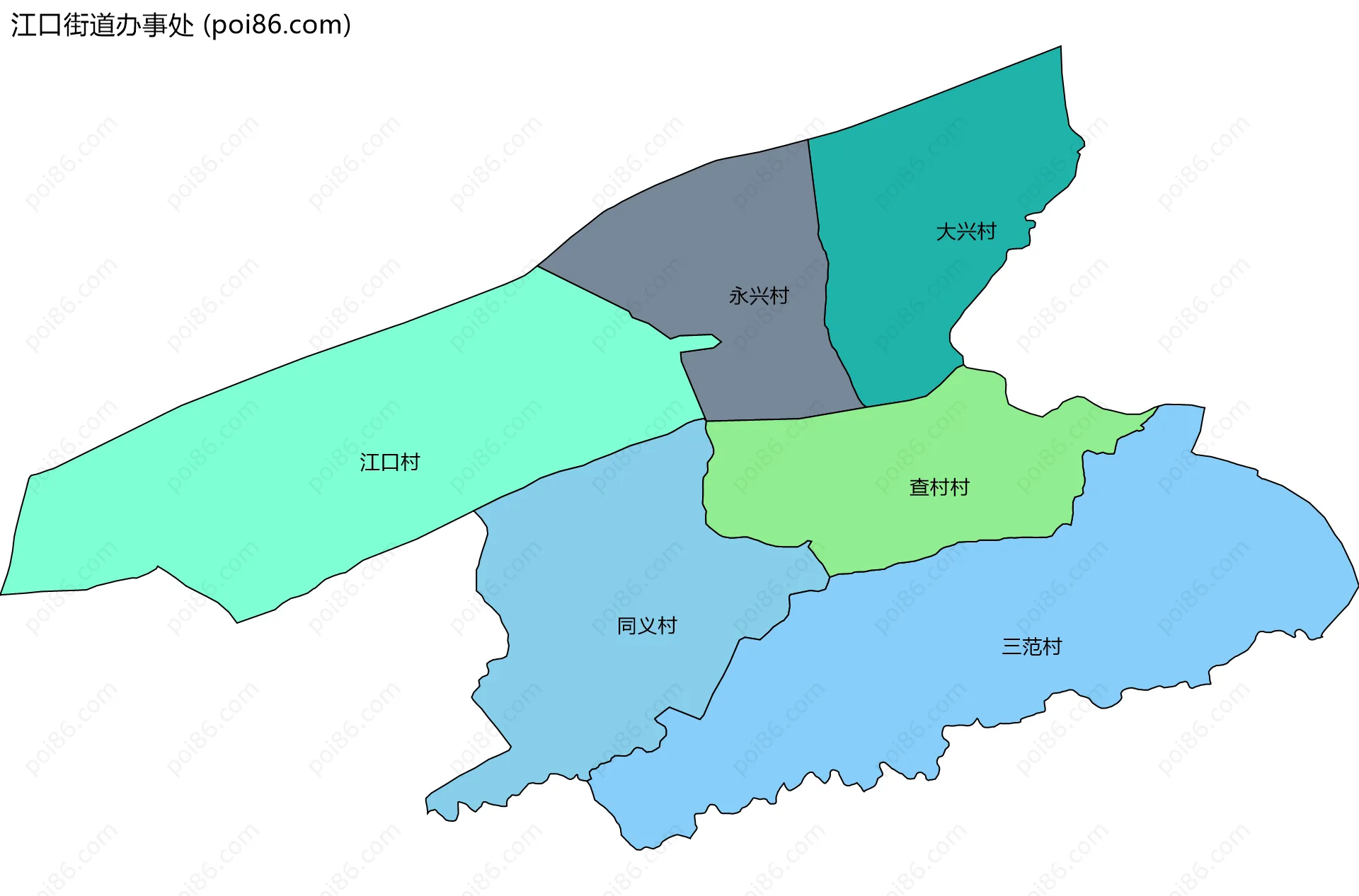 江口街道办事处边界地图(五级行政区划)