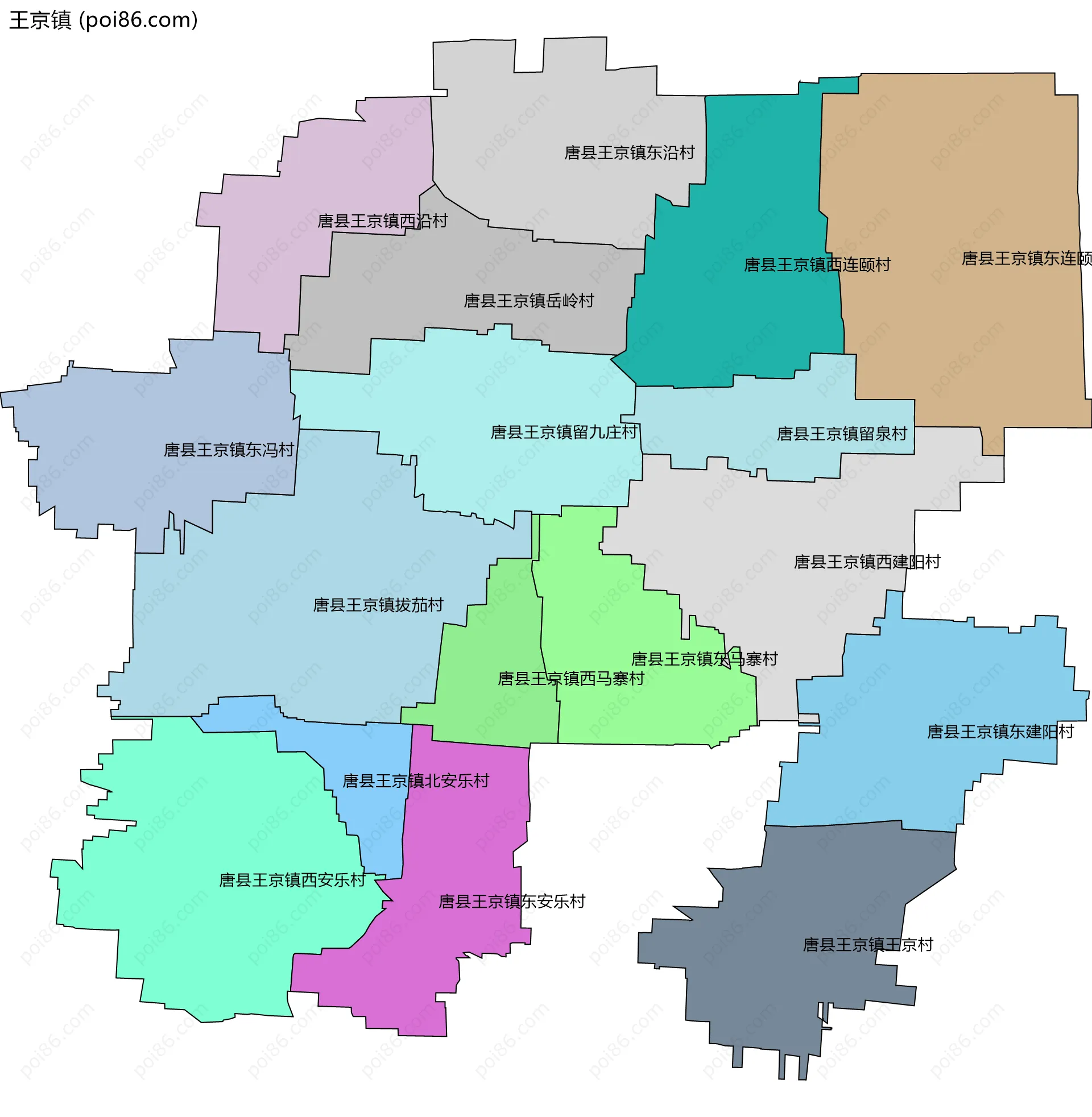 王京镇边界地图(五级行政区划)