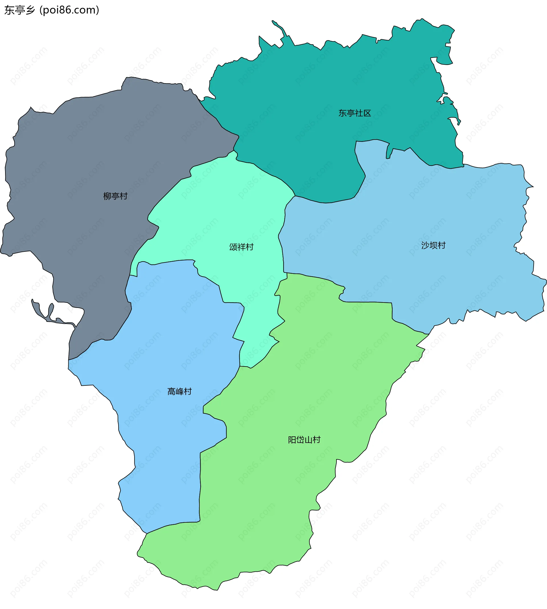 东亭乡边界地图(五级行政区划)
