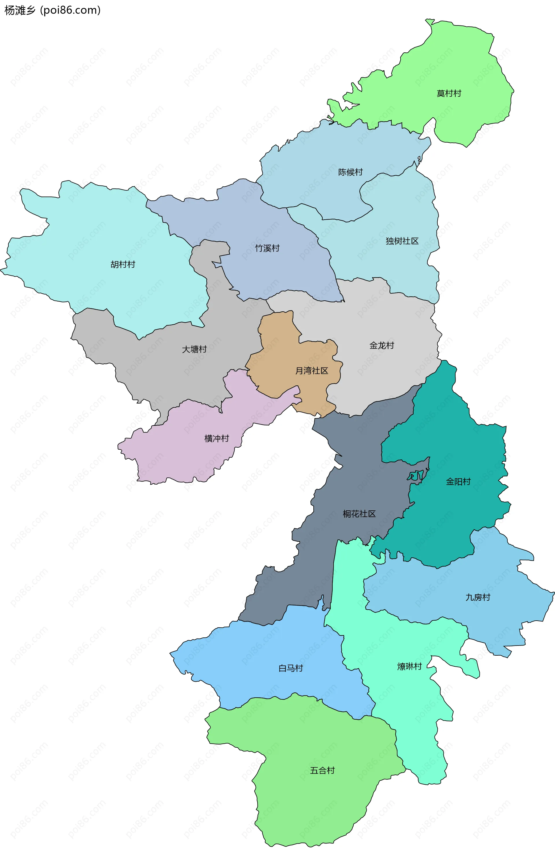 杨滩乡边界地图(五级行政区划)