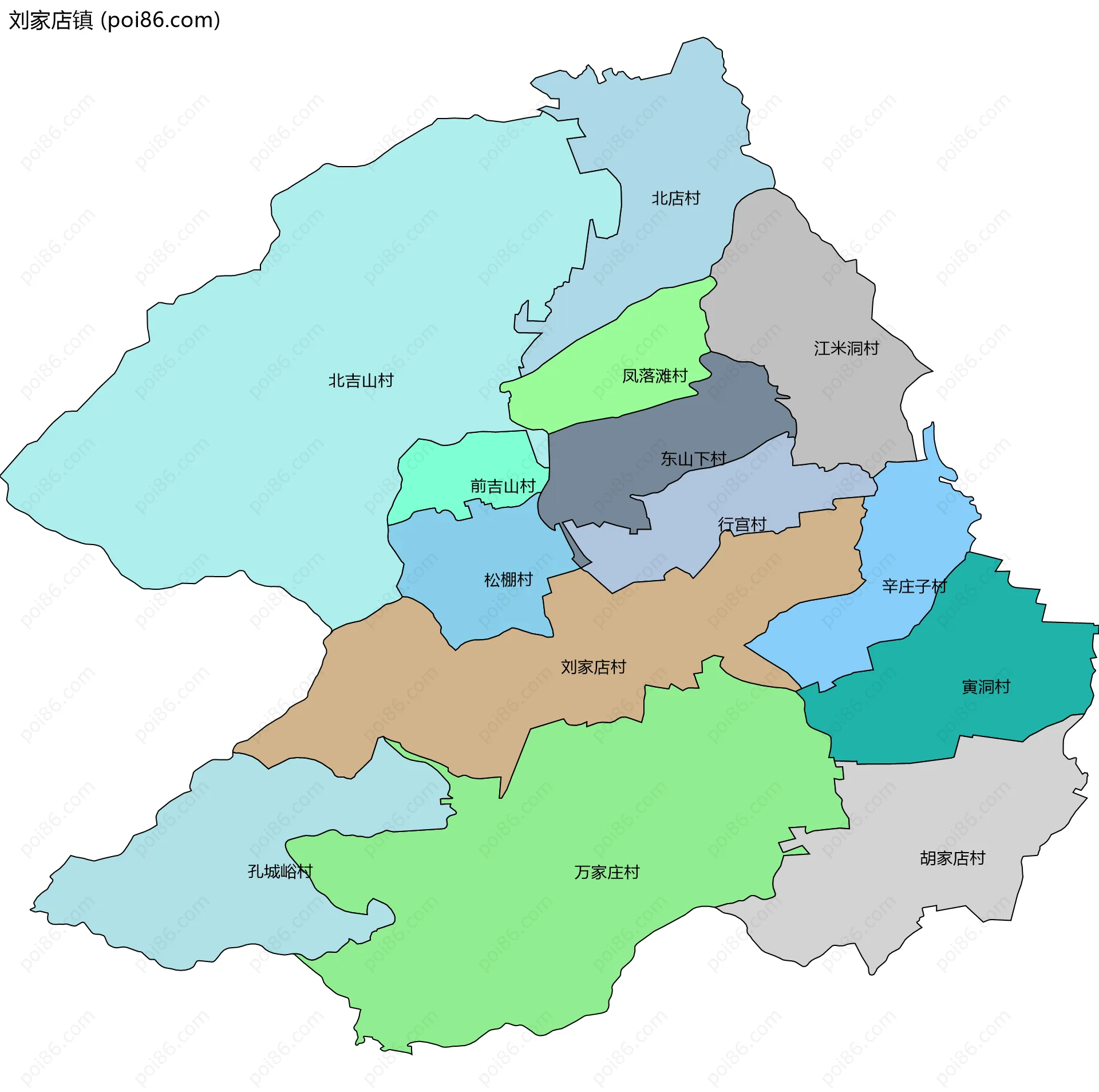 刘家店镇边界地图(五级行政区划)