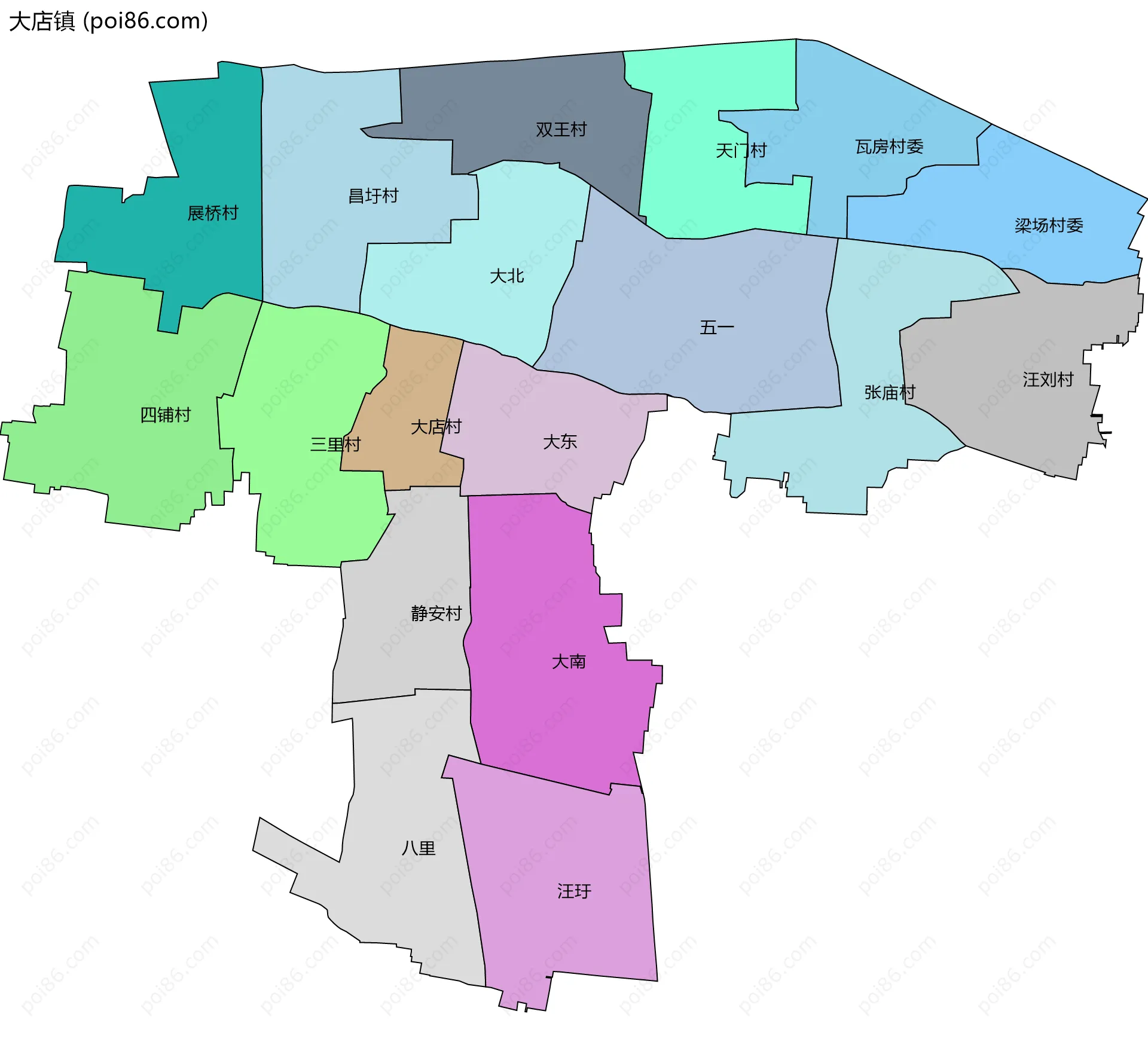 大店镇边界地图(五级行政区划)