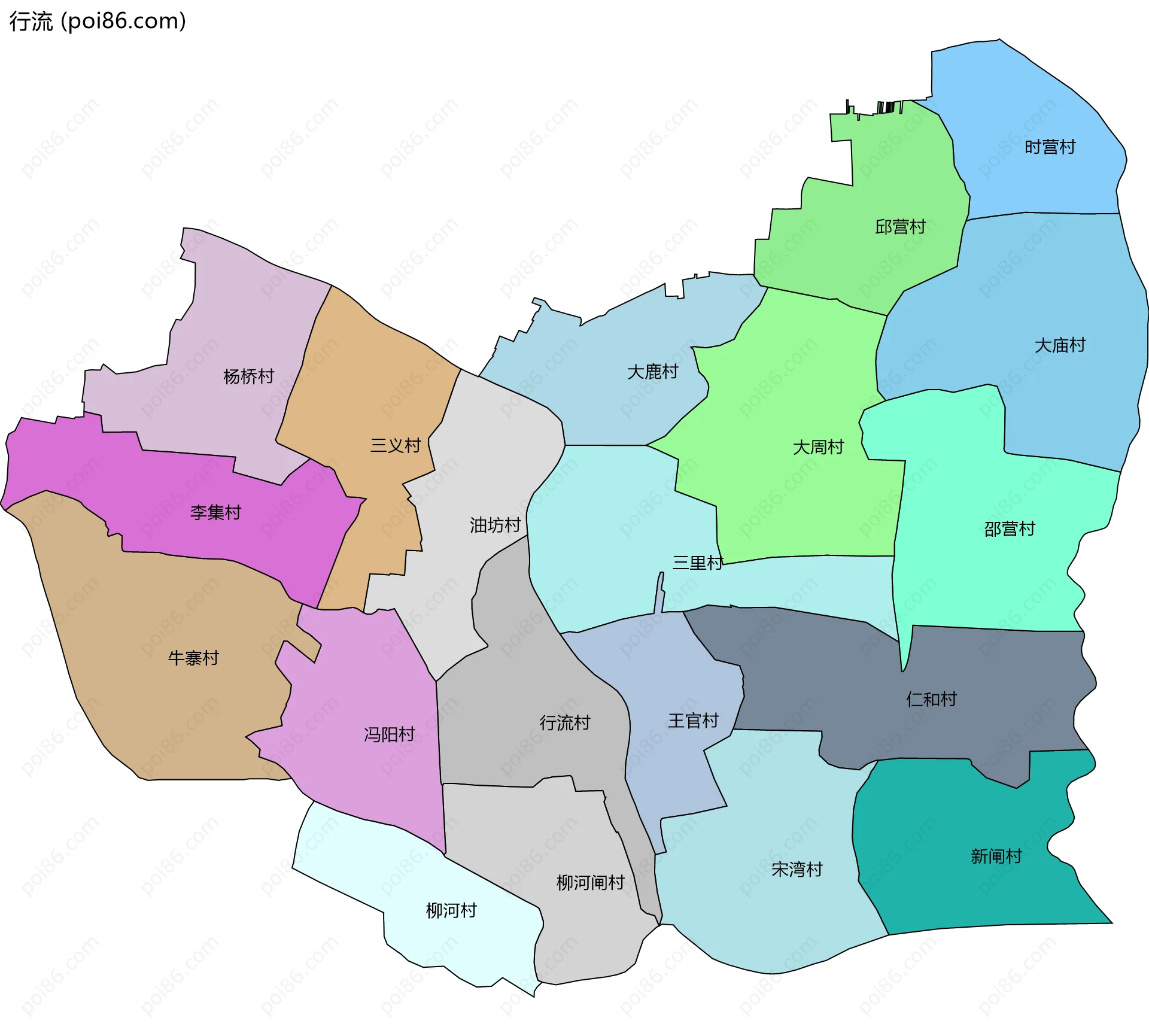 行流边界地图(五级行政区划)