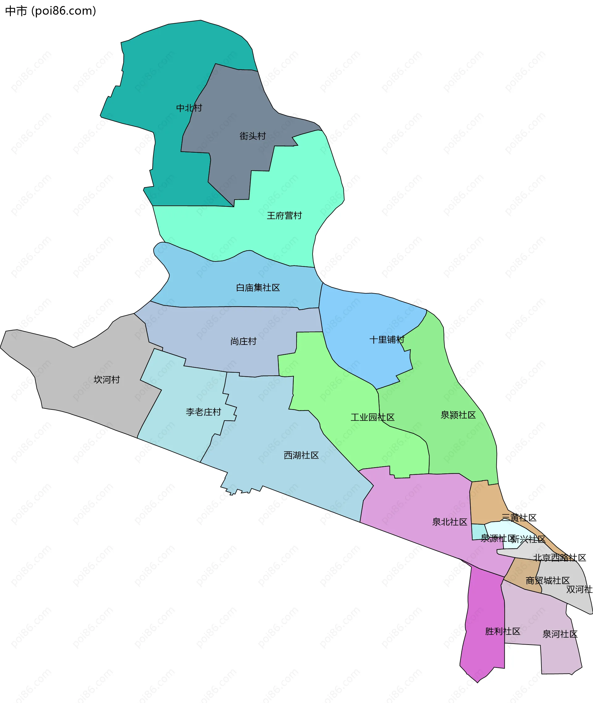 中市边界地图(五级行政区划)