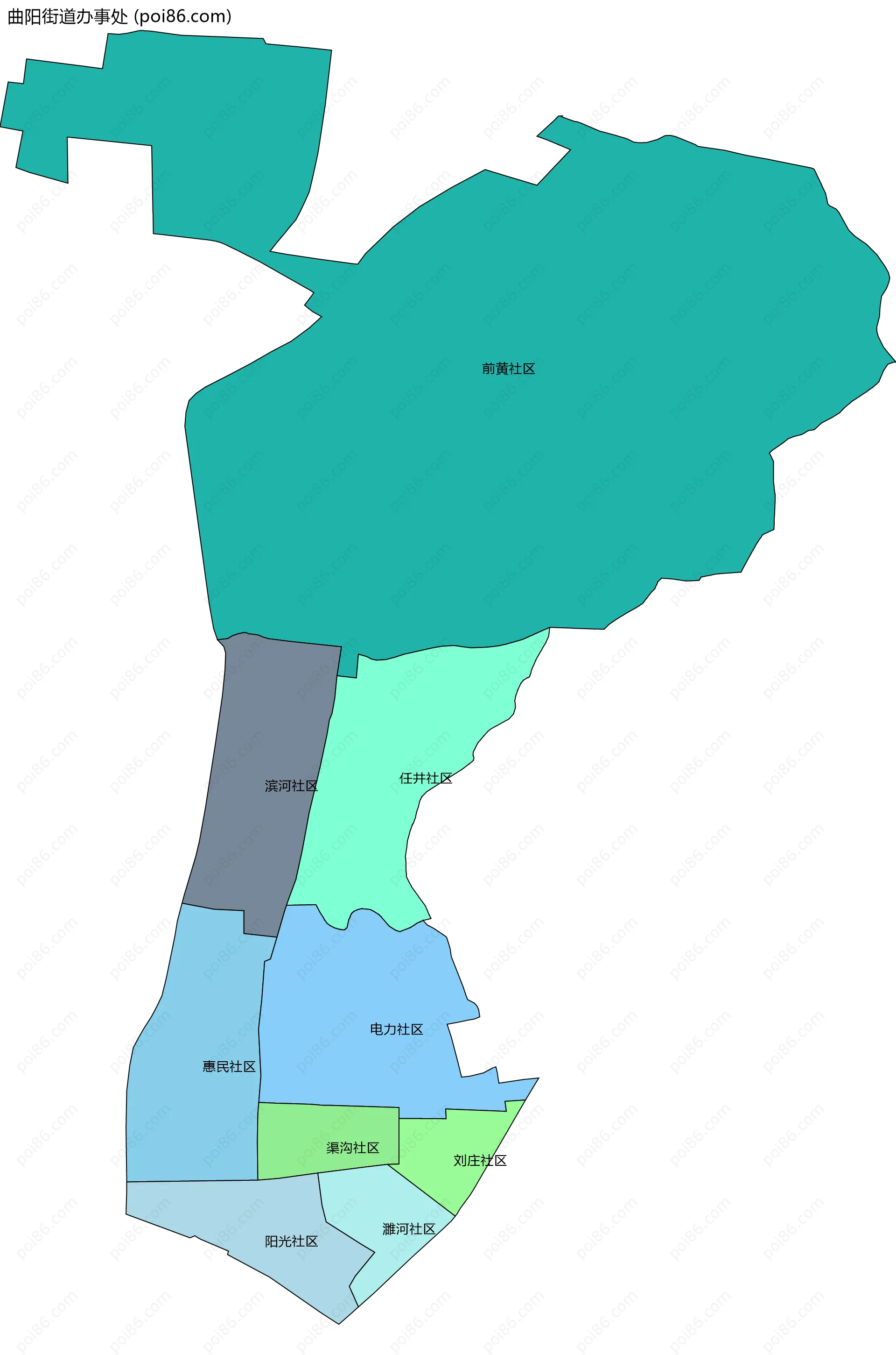曲阳街道办事处边界地图(五级行政区划)