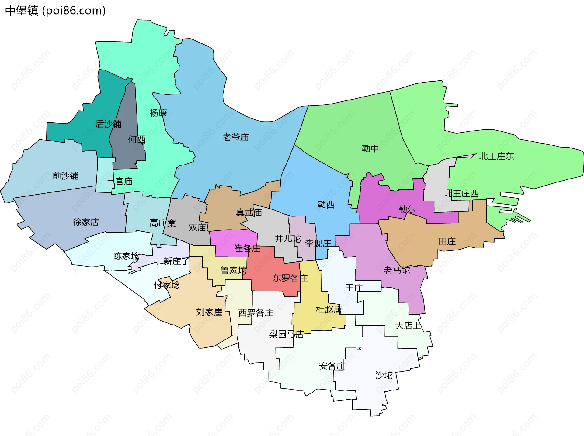 中堡镇边界地图(五级行政区划)