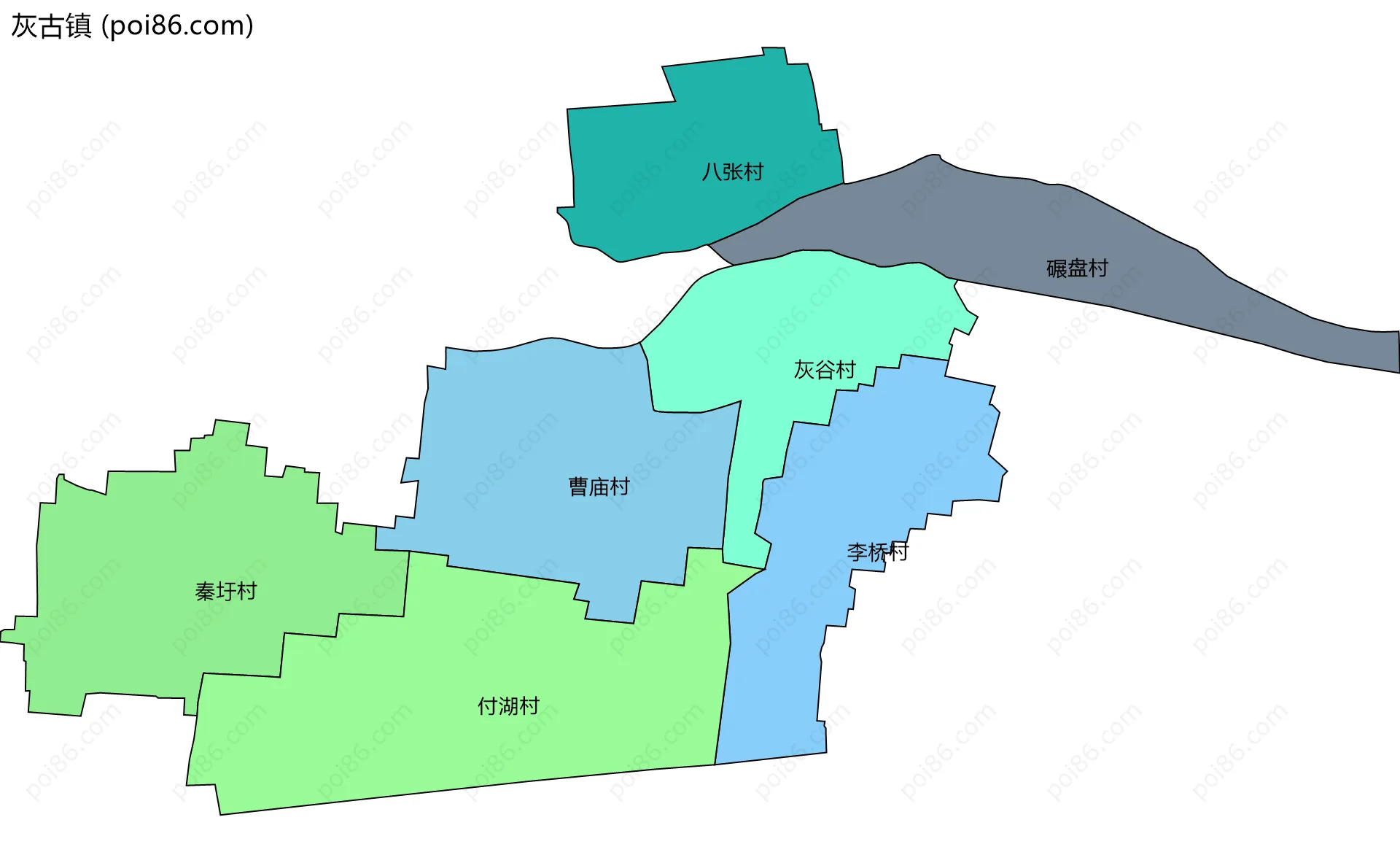 灰古镇边界地图(五级行政区划)