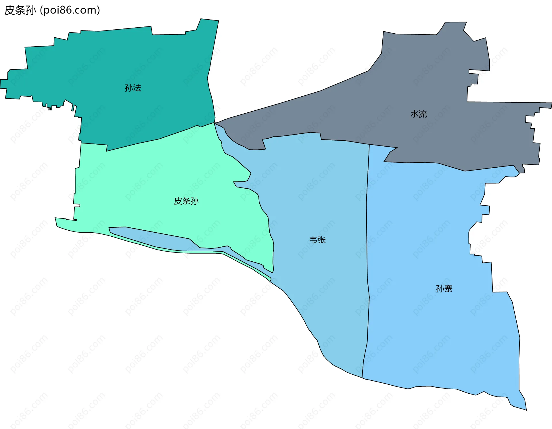 皮条孙边界地图(五级行政区划)