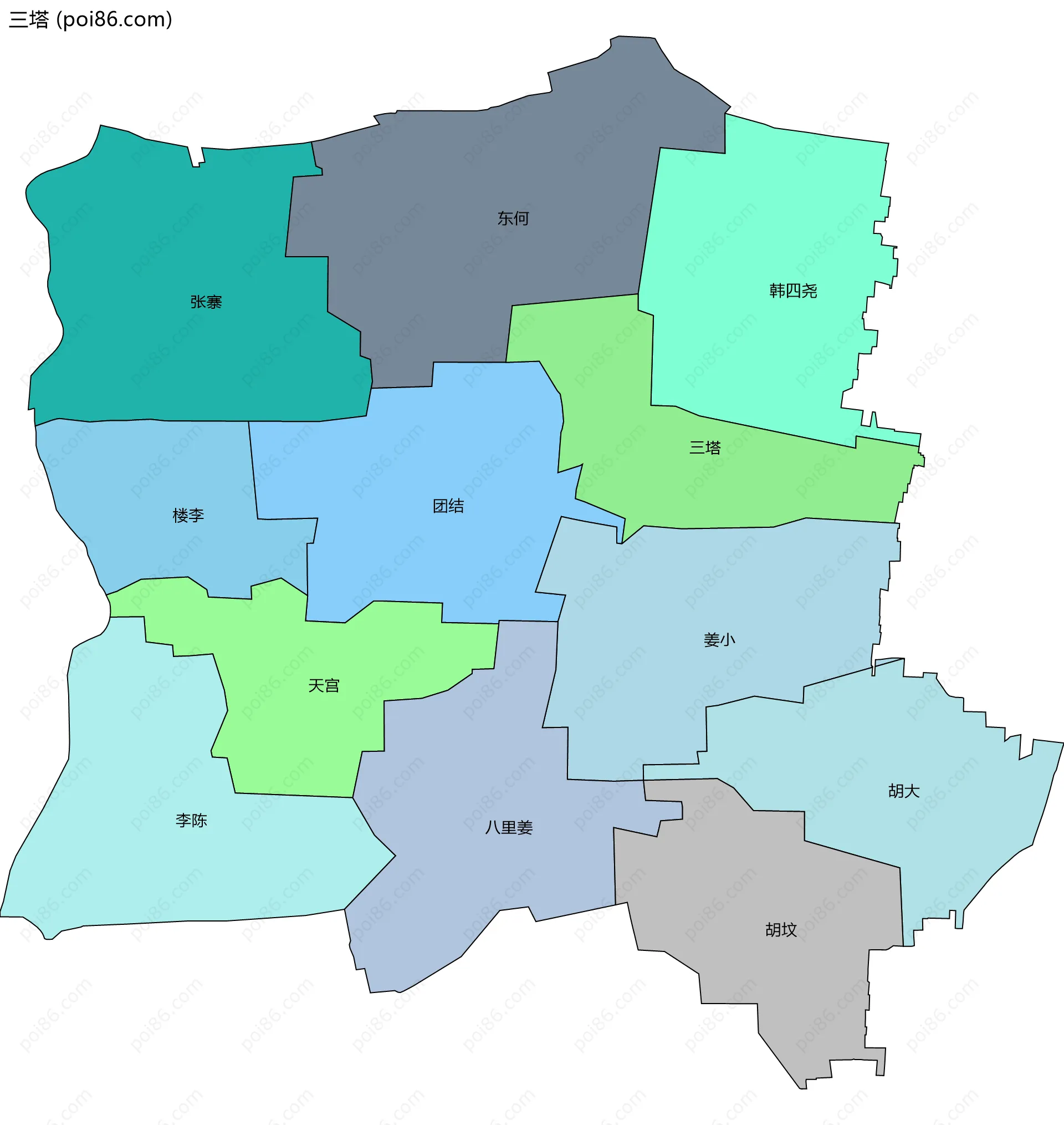 三塔边界地图(五级行政区划)