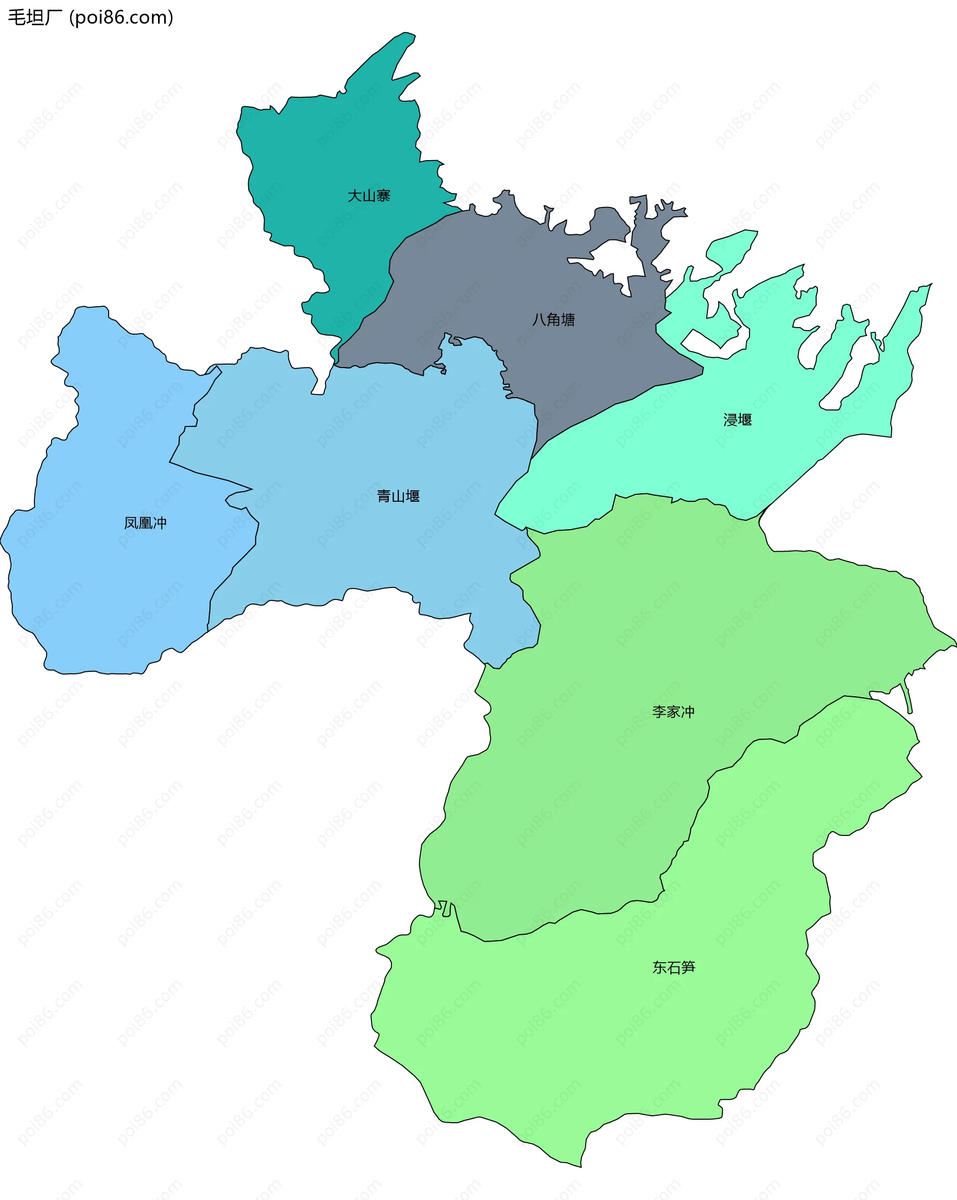 毛坦厂边界地图(五级行政区划)