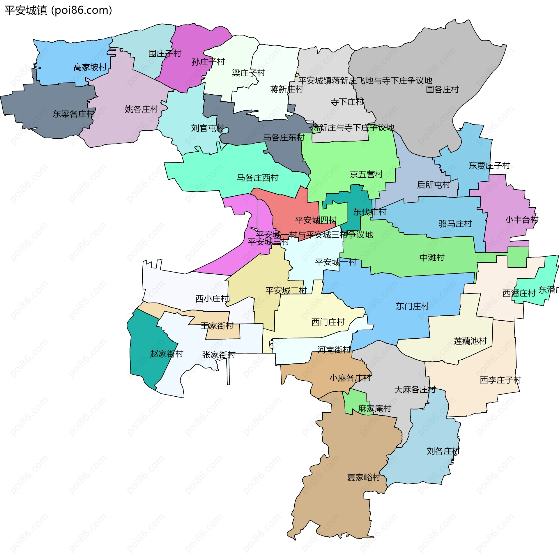 平安城镇边界地图(五级行政区划)