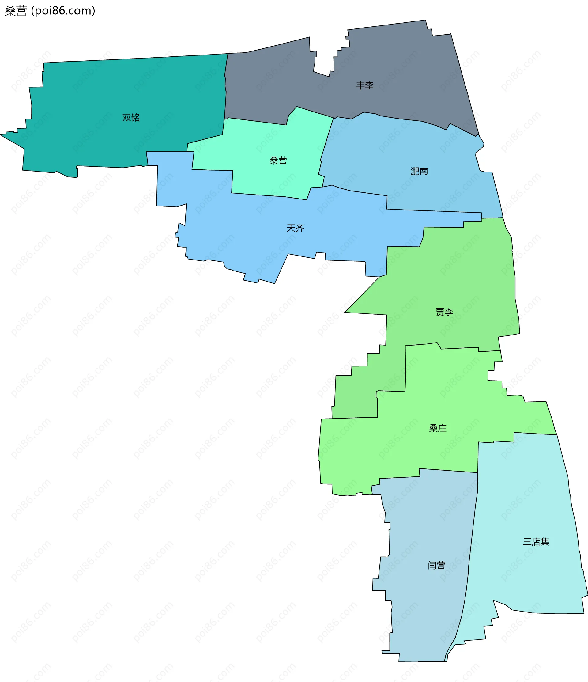 桑营边界地图(五级行政区划)