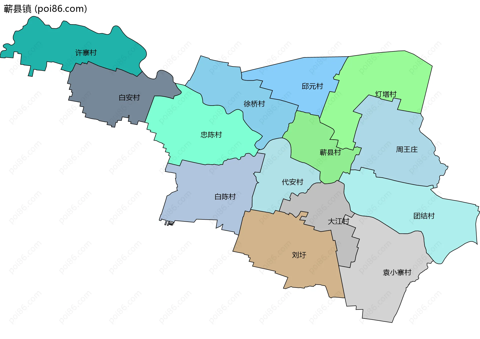 蕲县镇边界地图(五级行政区划)