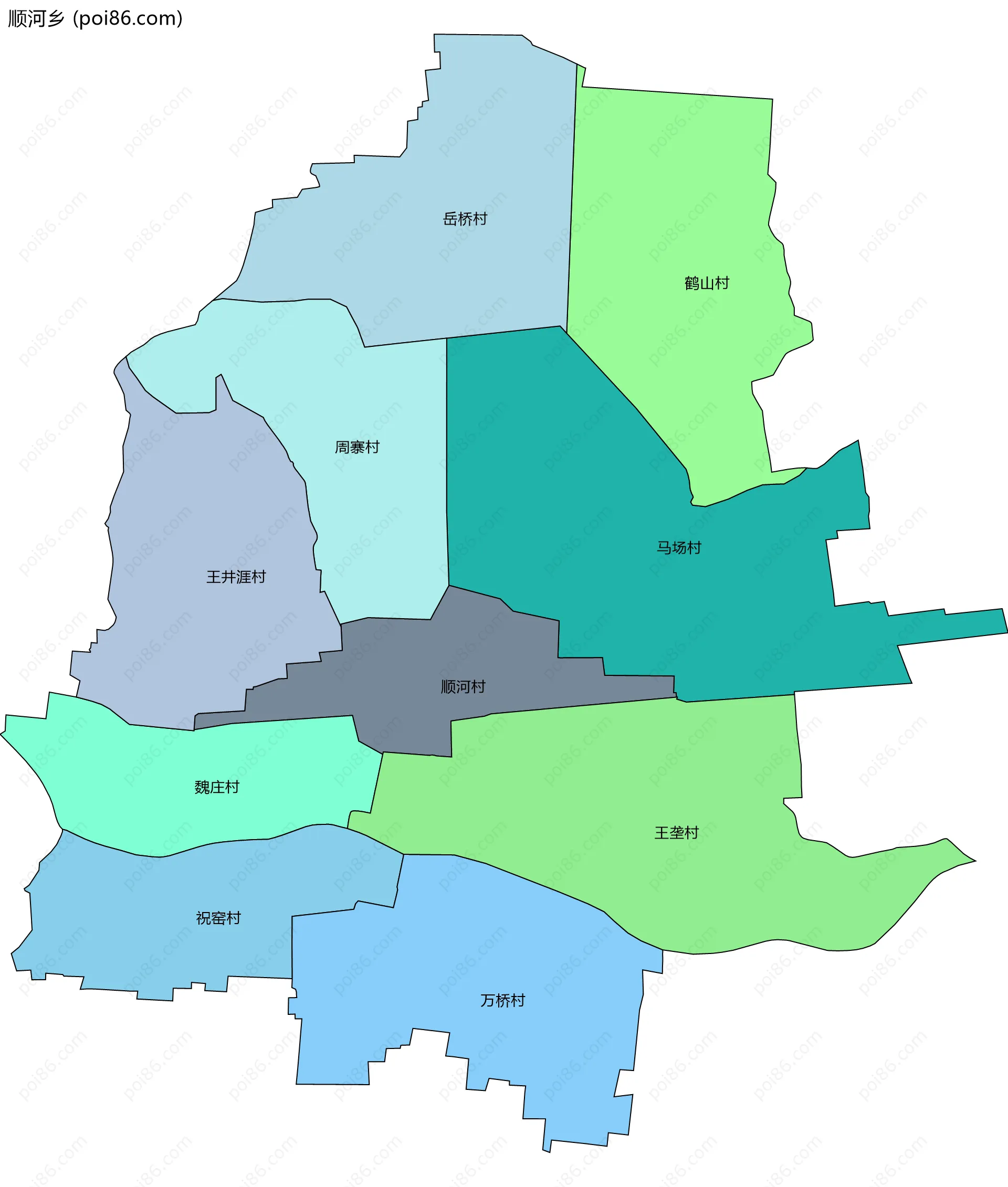 顺河乡边界地图(五级行政区划)
