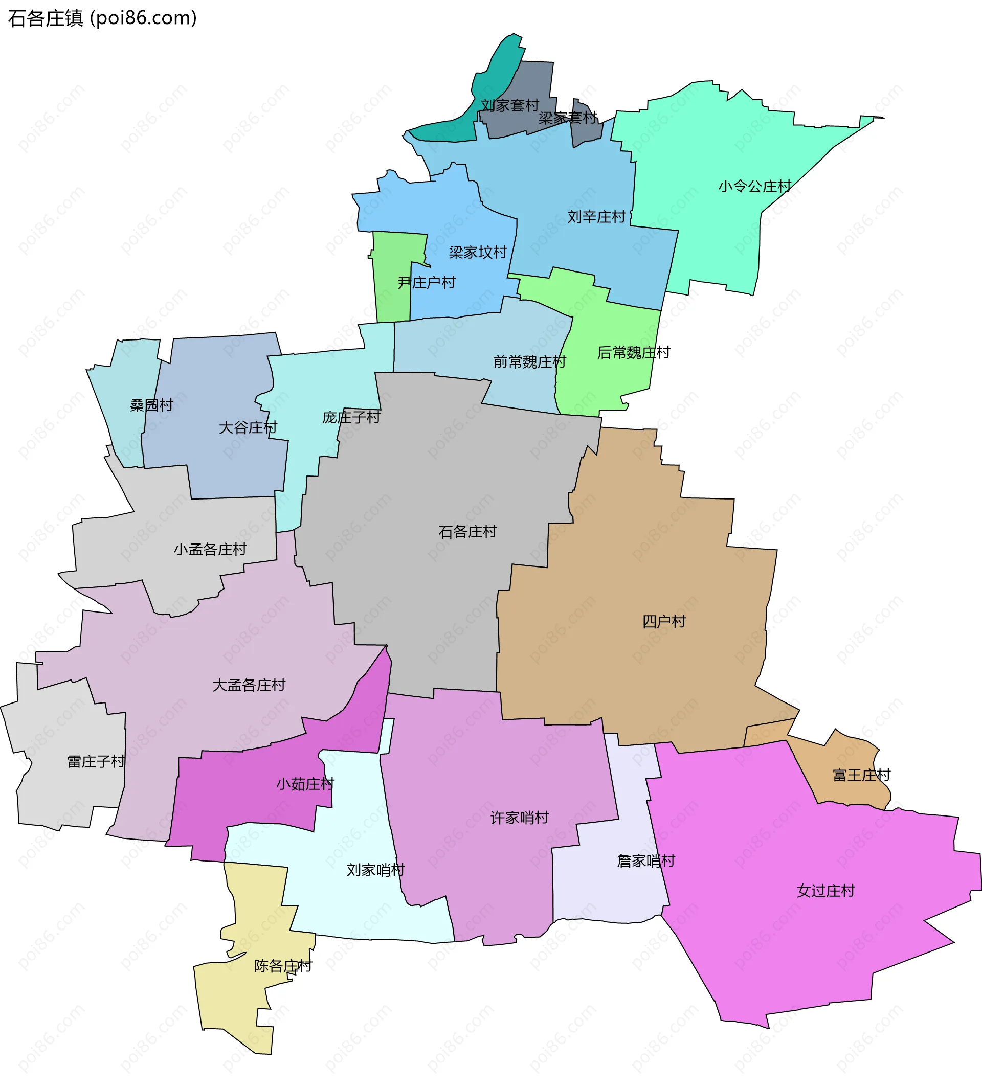 石各庄镇边界地图(五级行政区划)