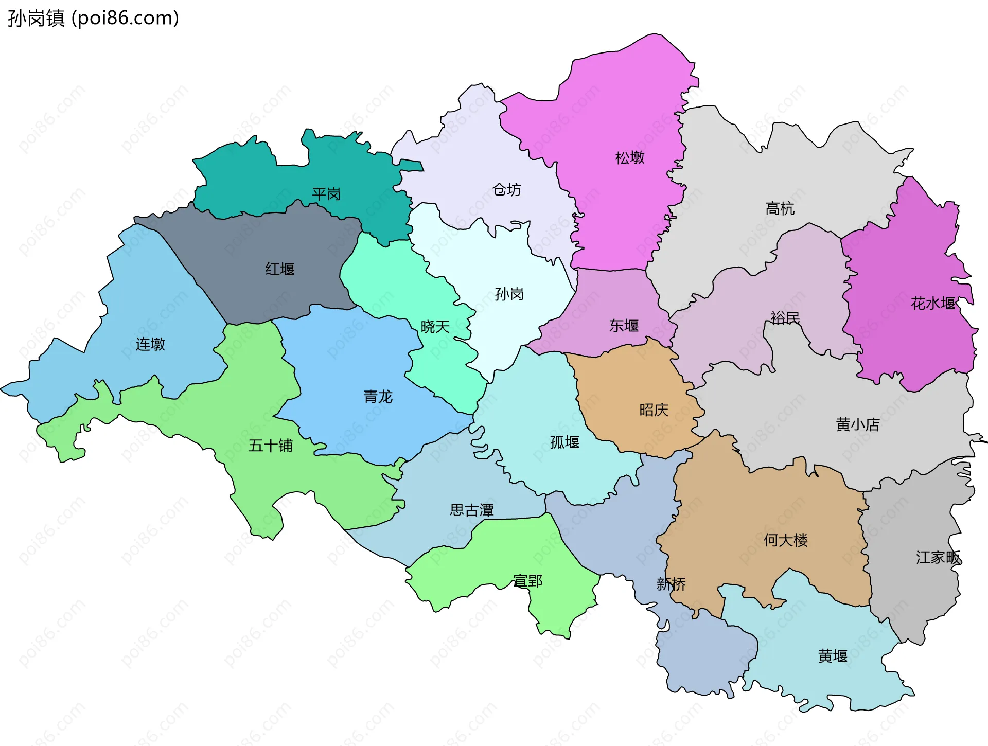 孙岗镇边界地图(五级行政区划)