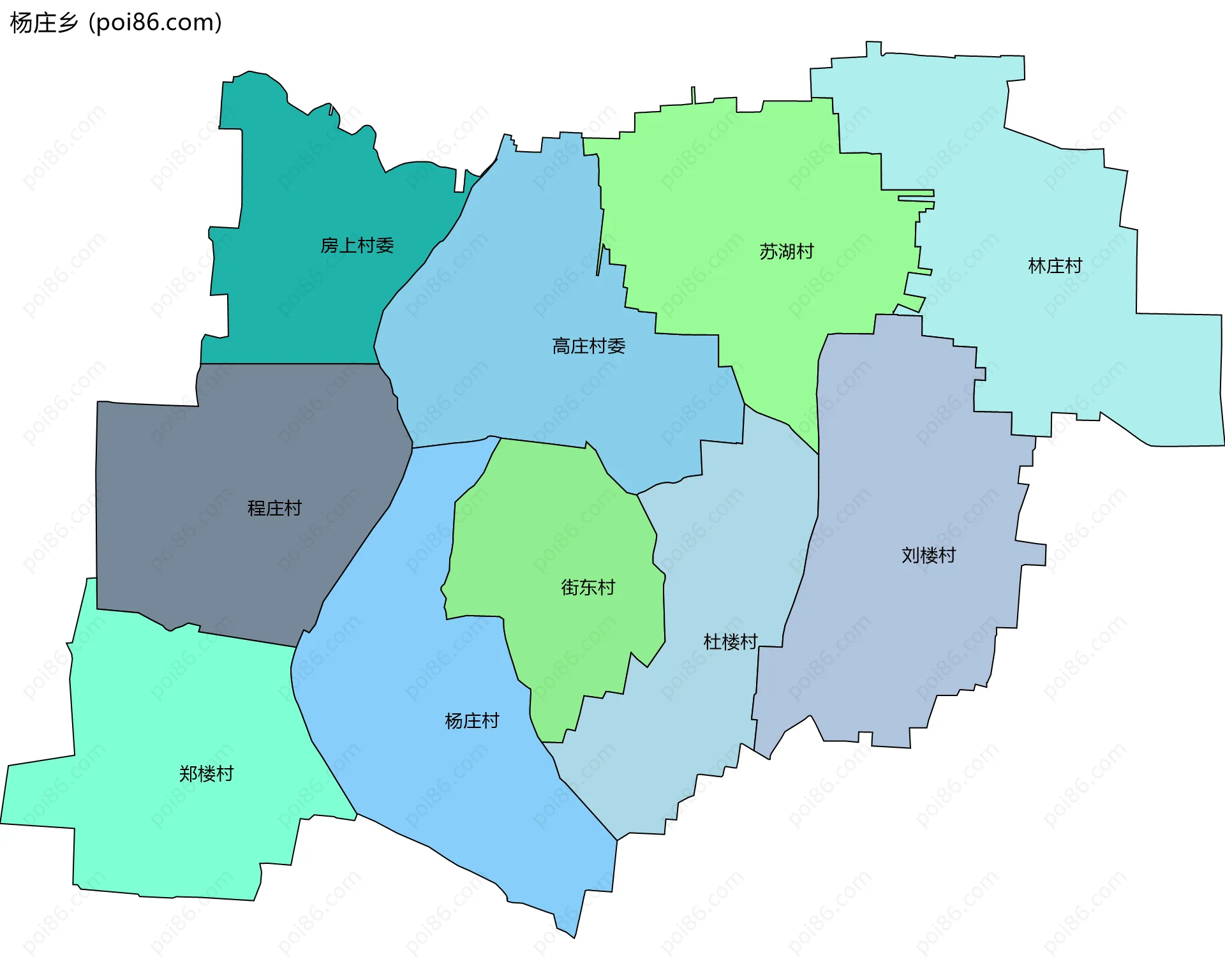 杨庄乡边界地图(五级行政区划)