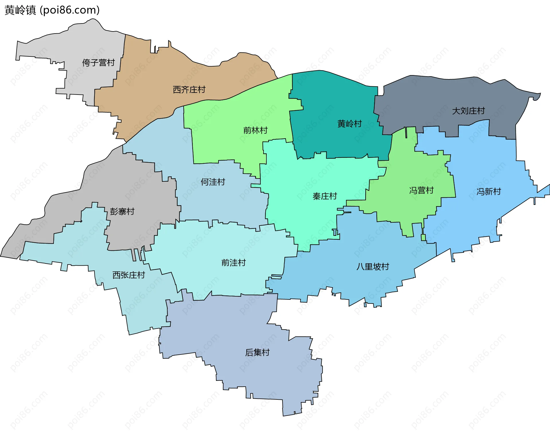 黄岭镇边界地图(五级行政区划)
