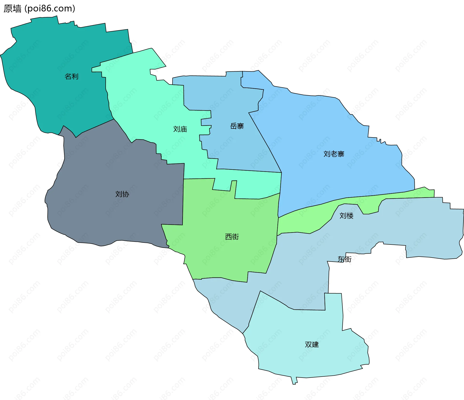 原墙边界地图(五级行政区划)