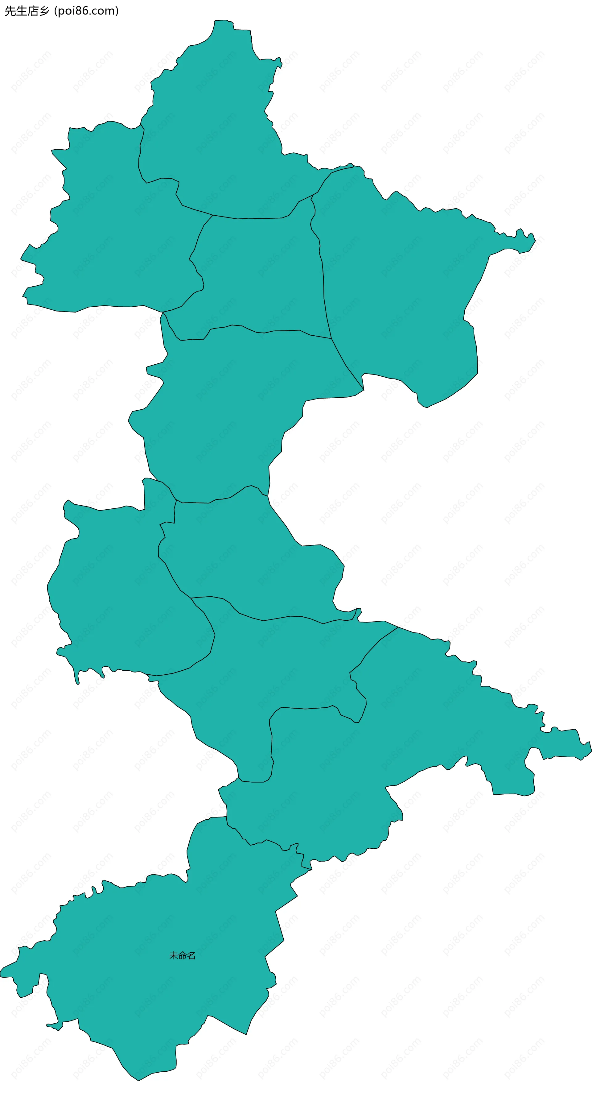 先生店乡边界地图(五级行政区划)