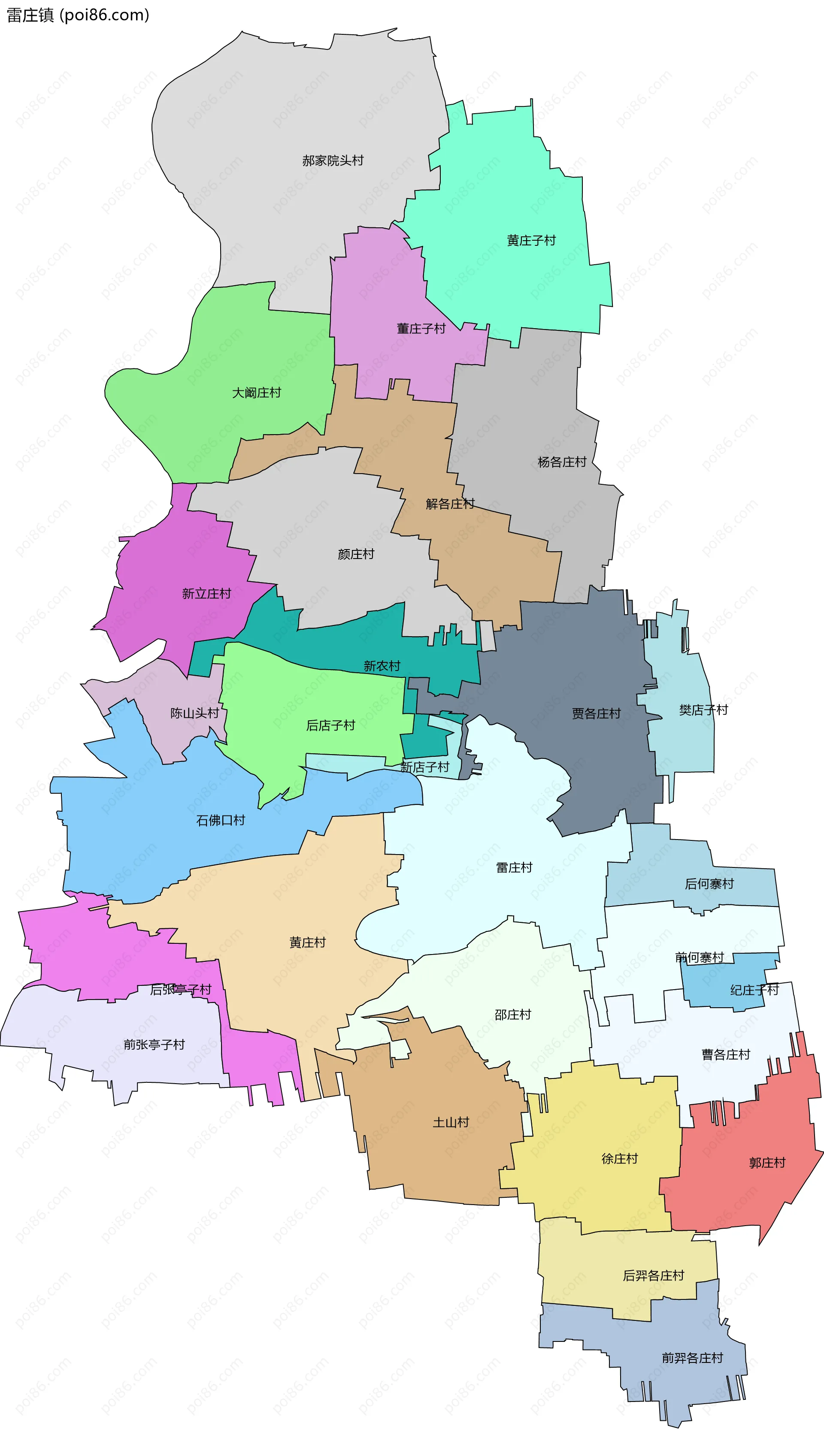 雷庄镇边界地图(五级行政区划)