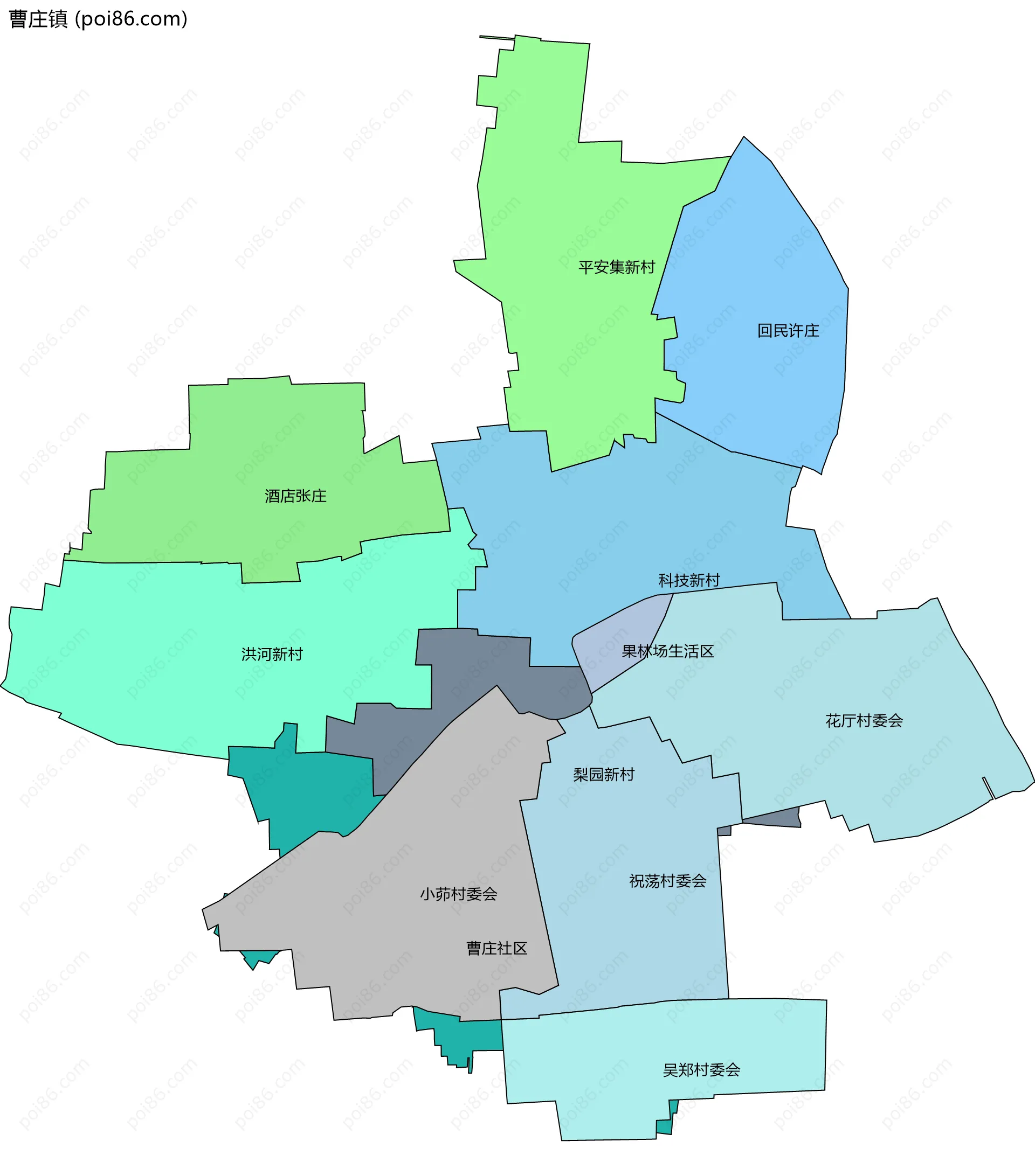 曹庄镇边界地图(五级行政区划)