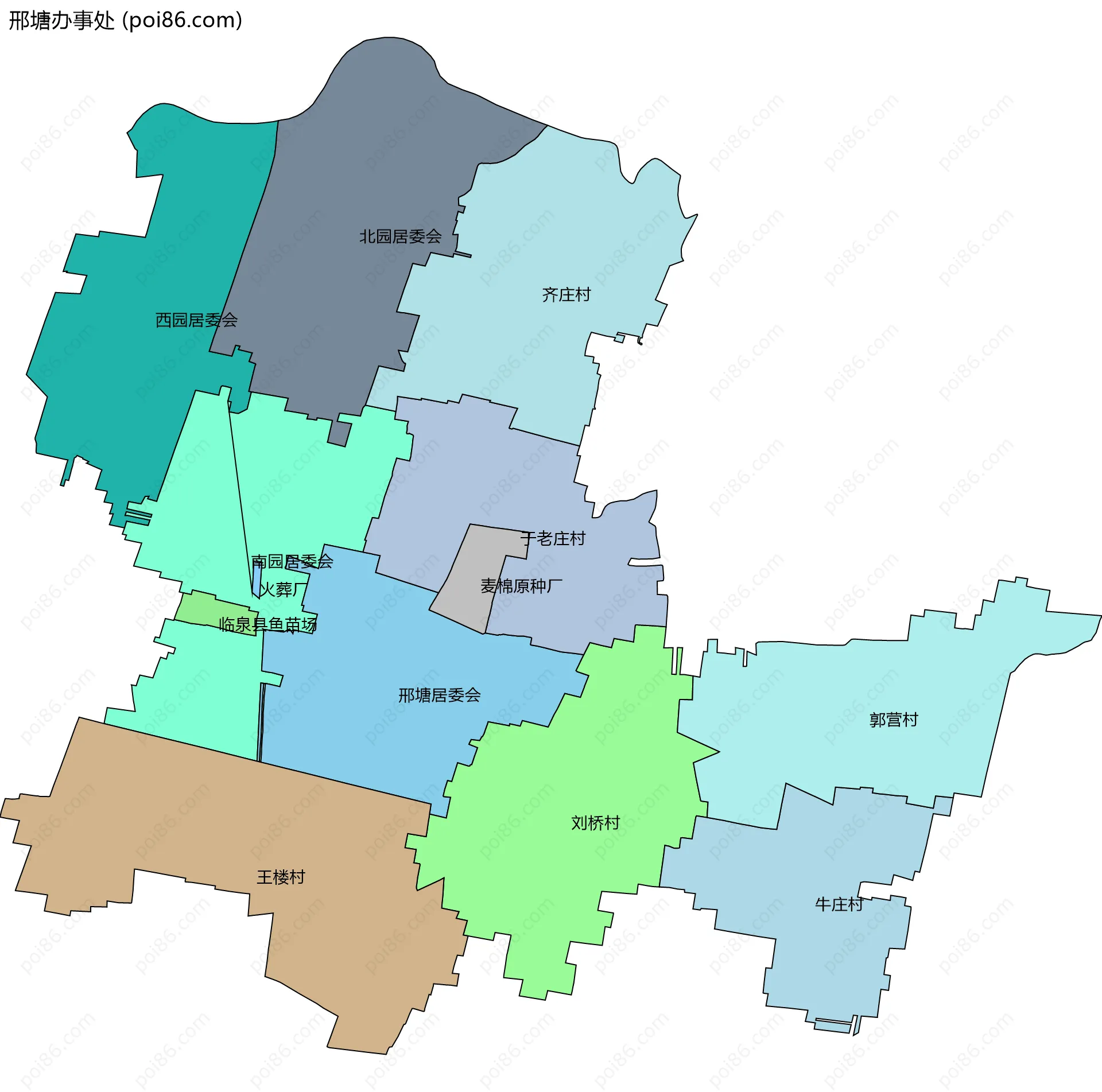 邢塘办事处边界地图(五级行政区划)