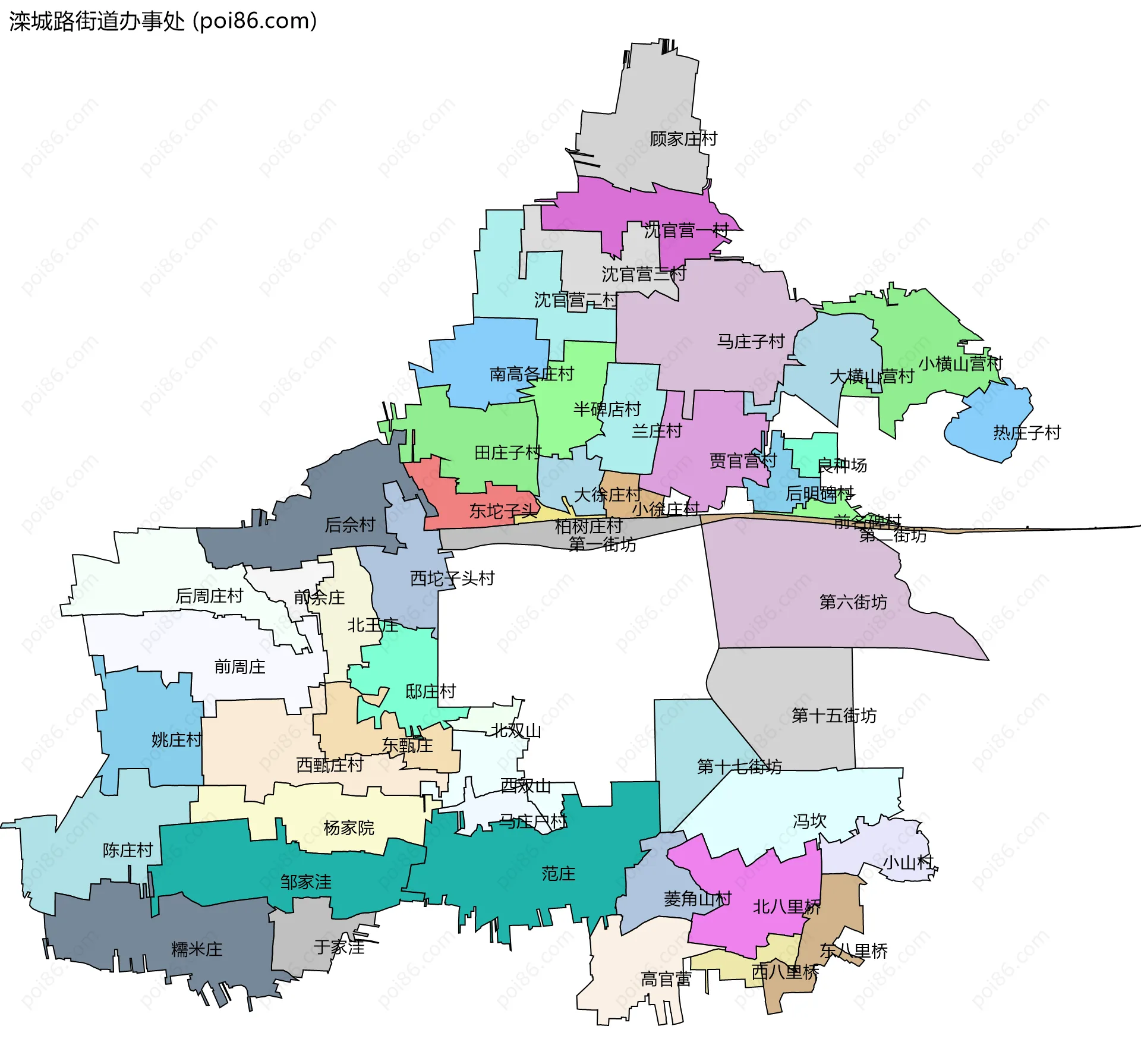 滦城路街道办事处边界地图(五级行政区划)
