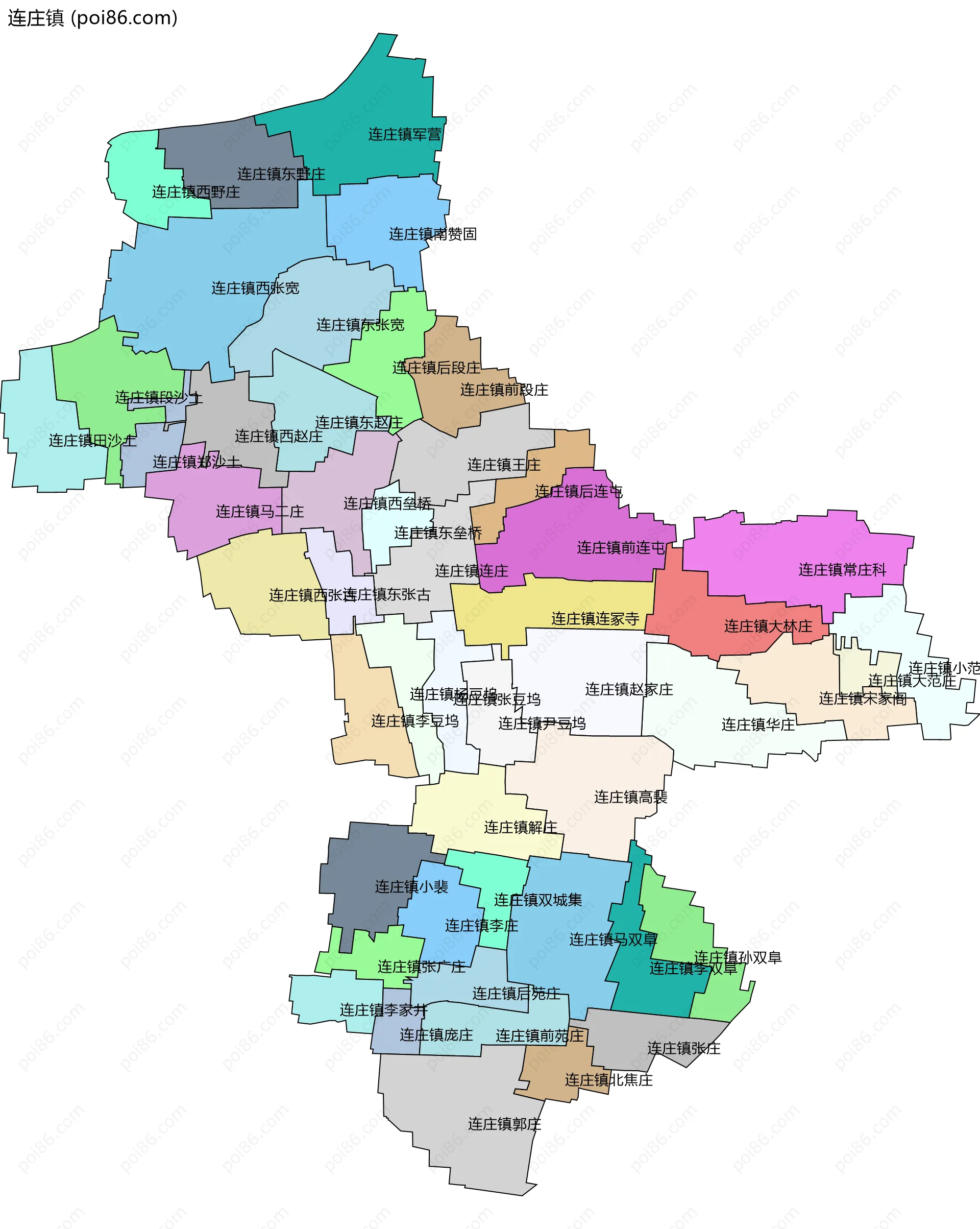 连庄镇边界地图(五级行政区划)