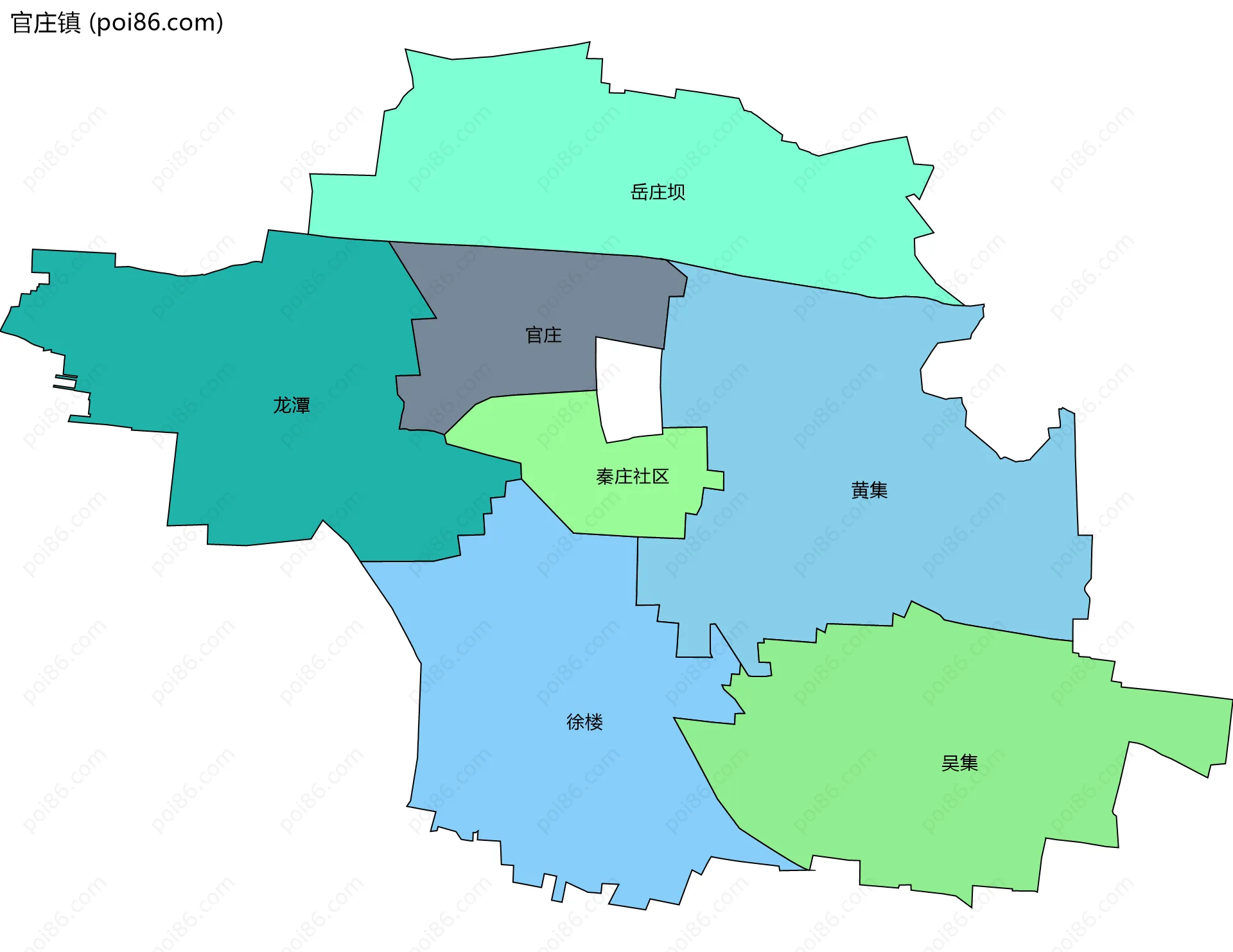 官庄镇边界地图(五级行政区划)
