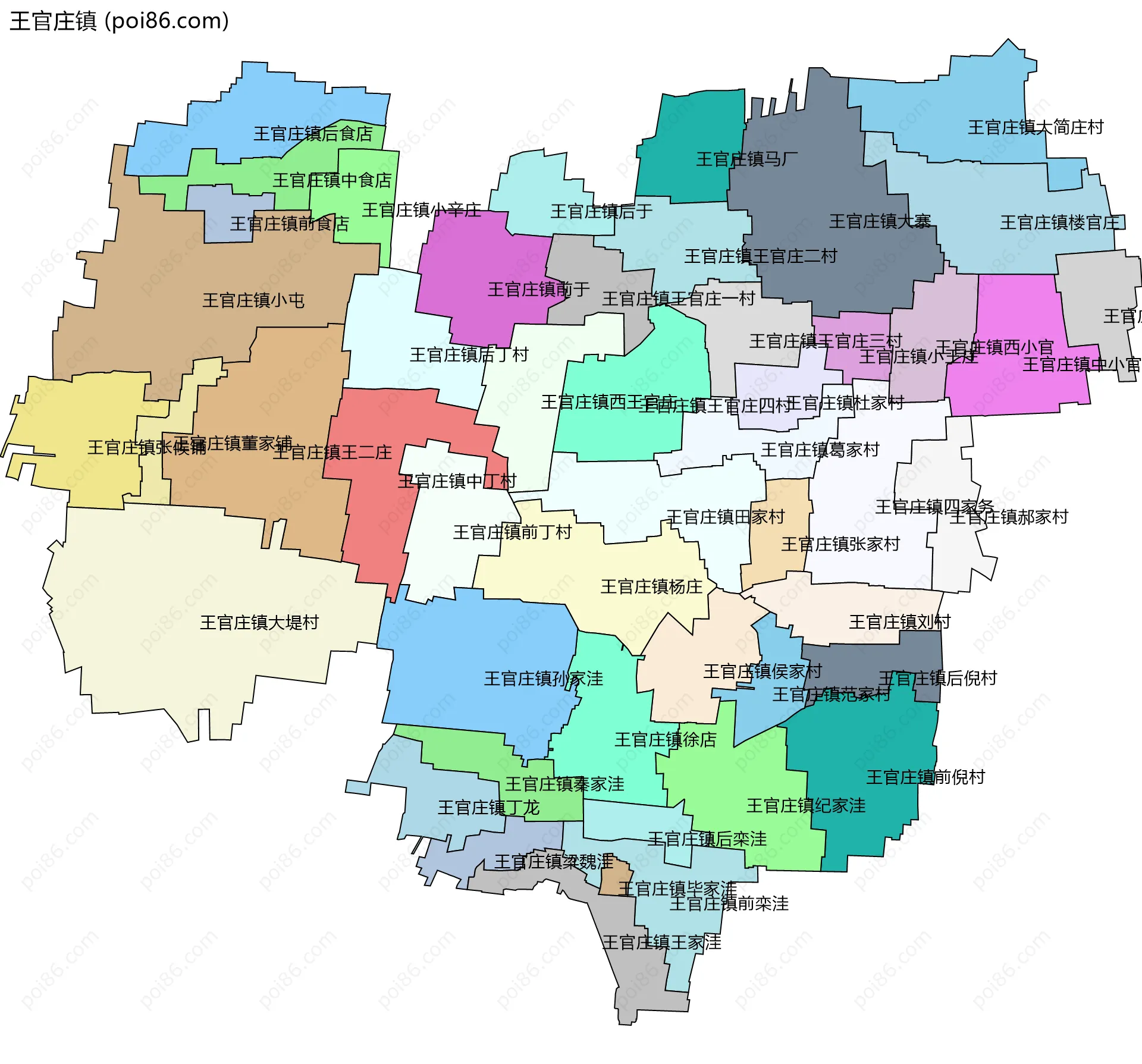 王官庄镇边界地图(五级行政区划)