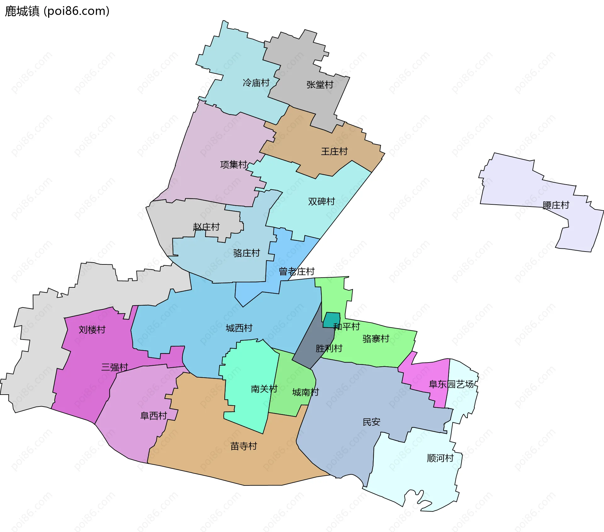 鹿城镇边界地图(五级行政区划)
