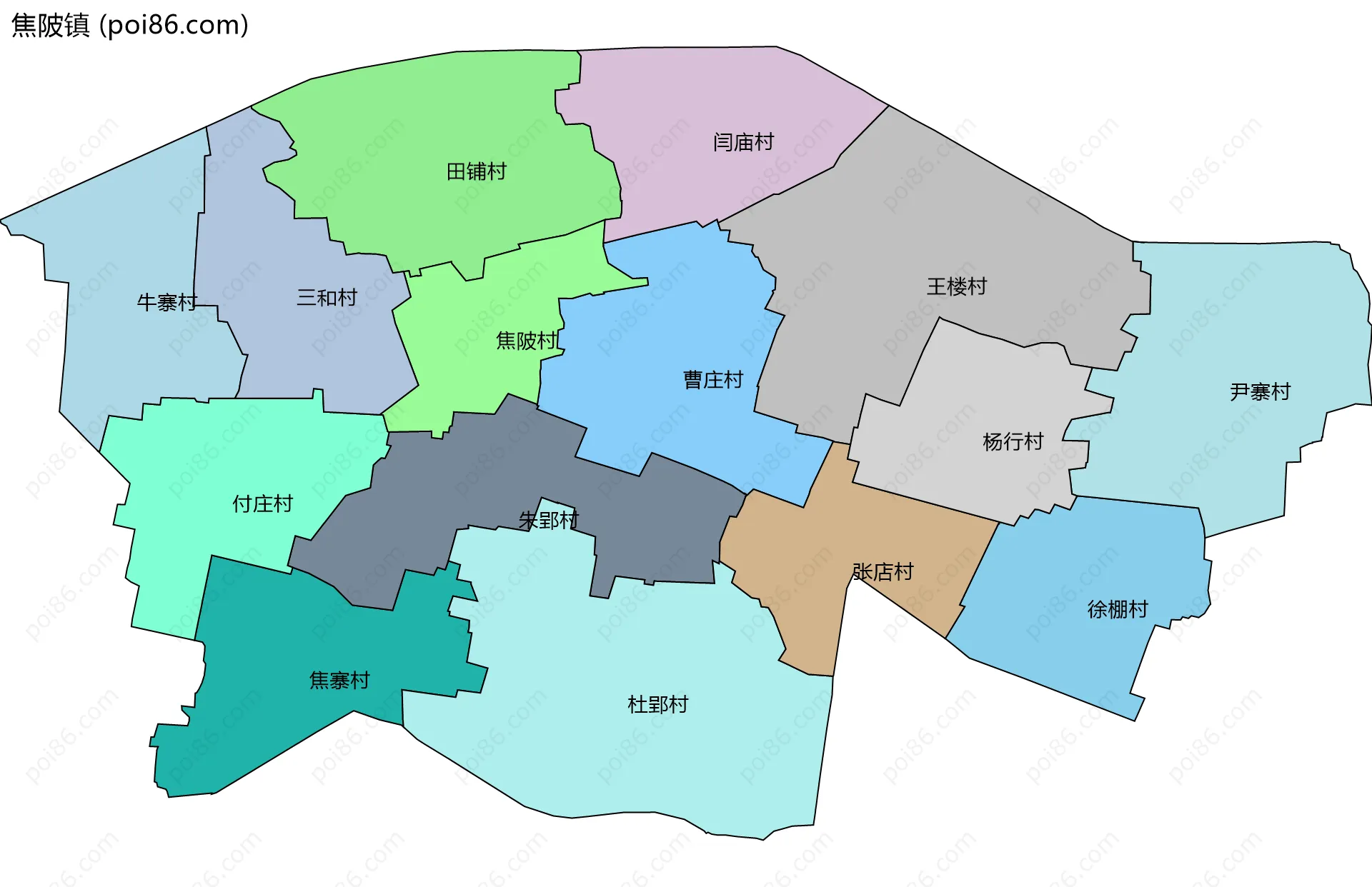 焦陂镇边界地图(五级行政区划)