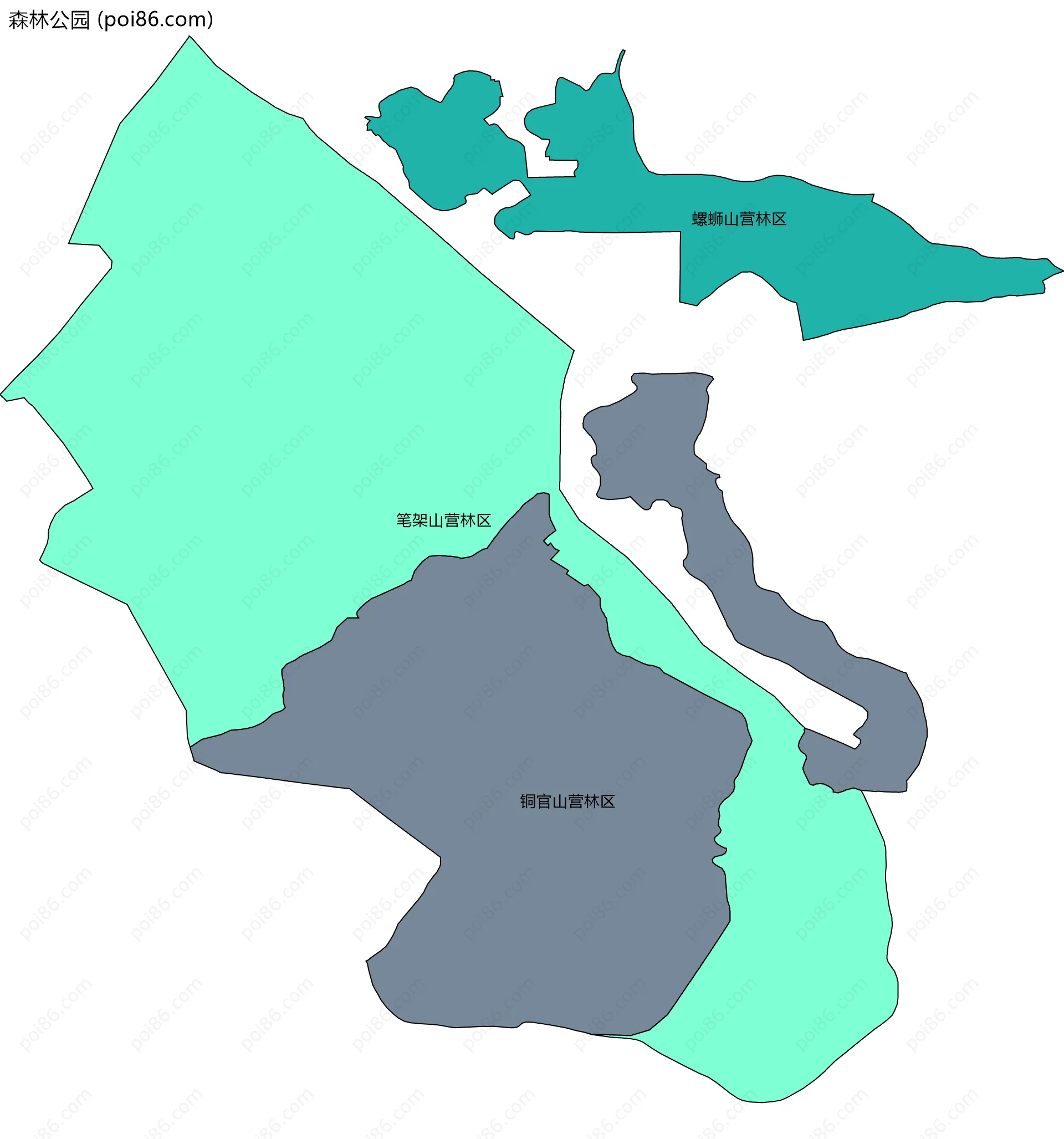 森林公园边界地图(五级行政区划)