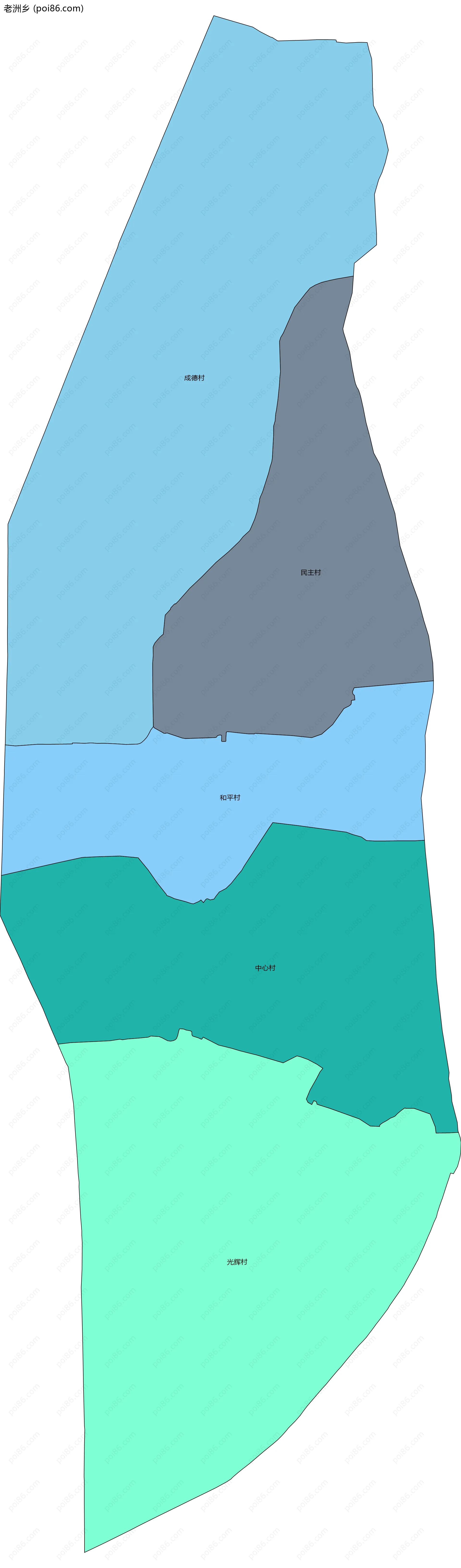 老洲乡边界地图(五级行政区划)
