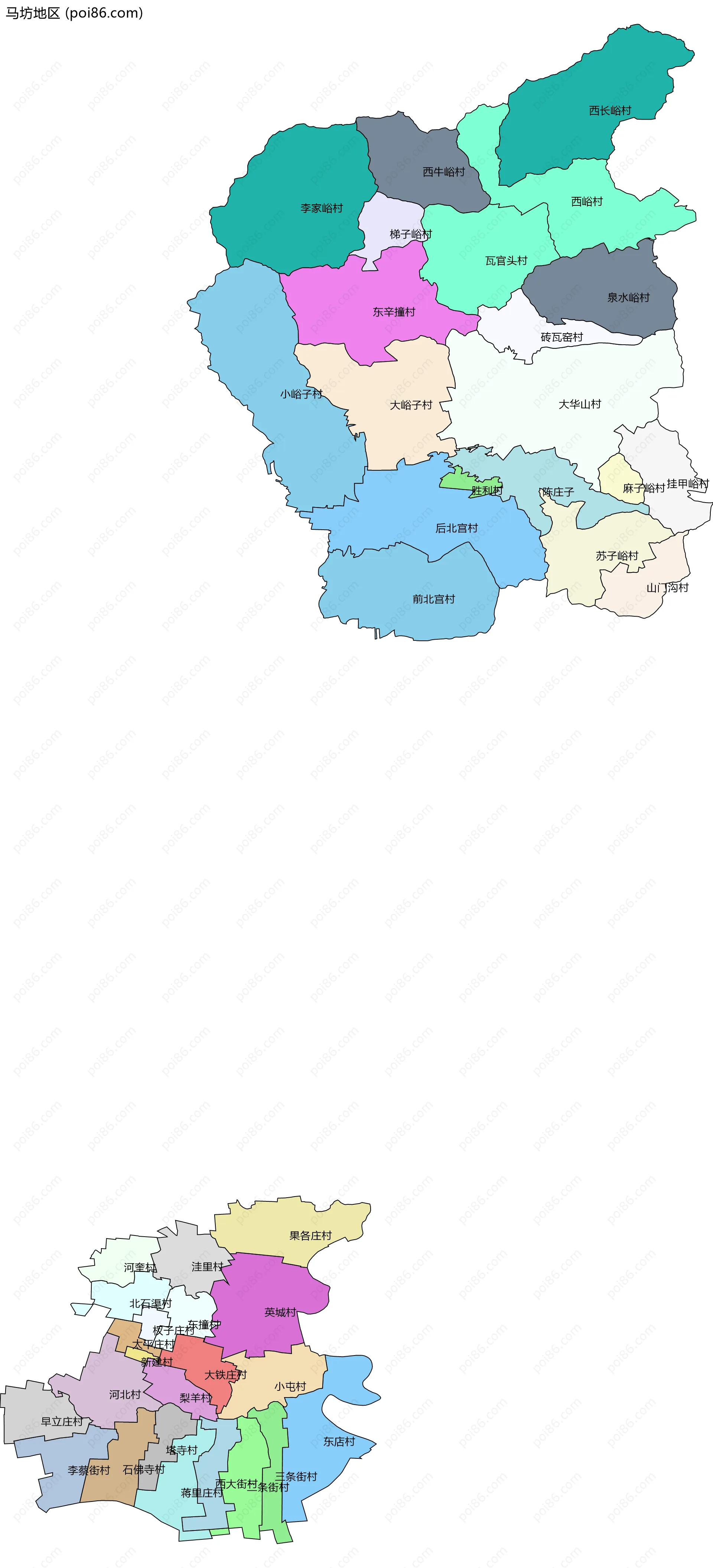 马坊地区边界地图(五级行政区划)
