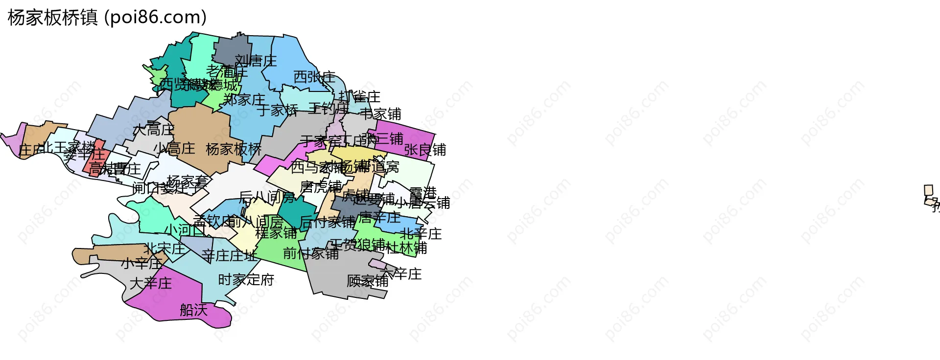 杨家板桥镇边界地图(五级行政区划)