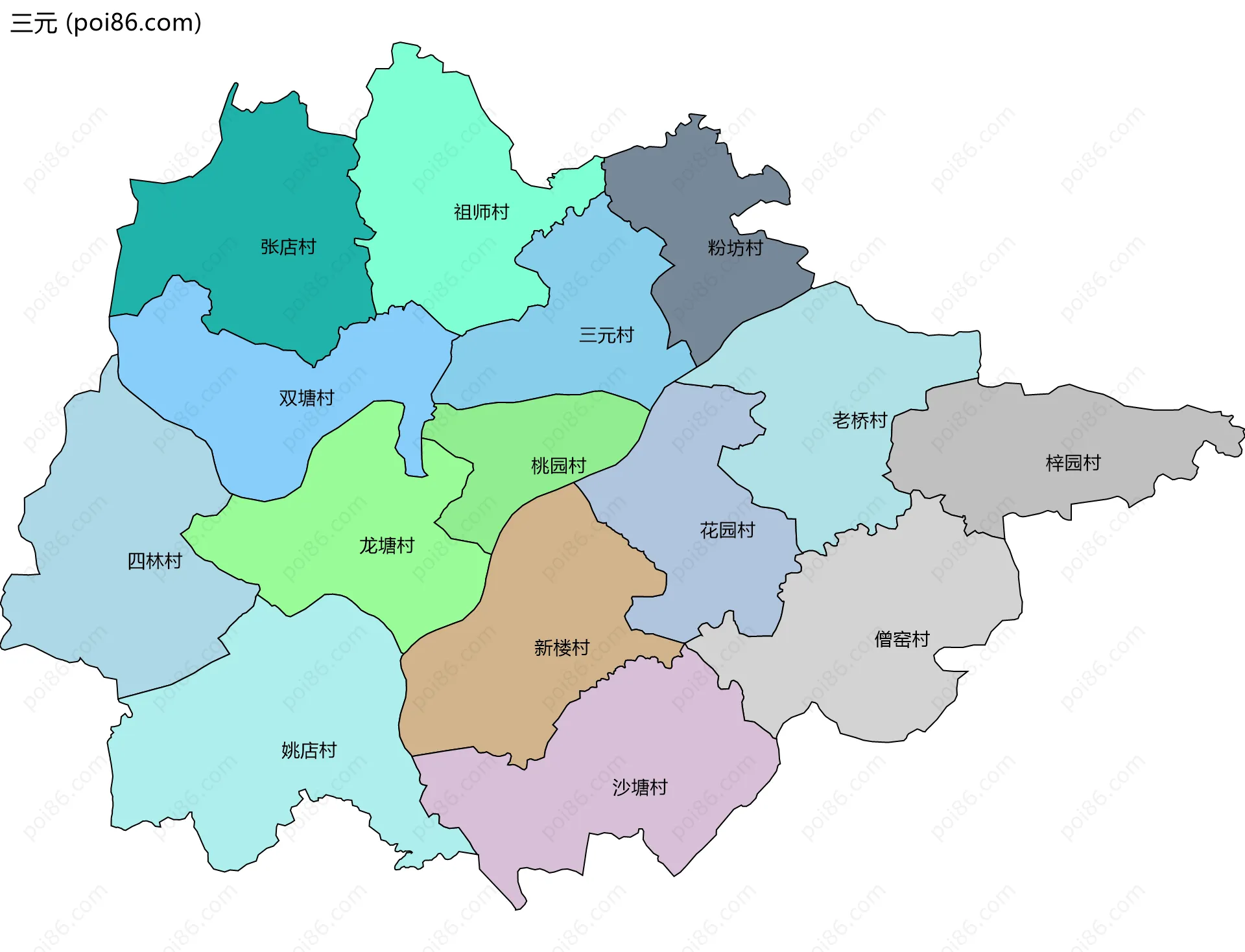 三元边界地图(五级行政区划)