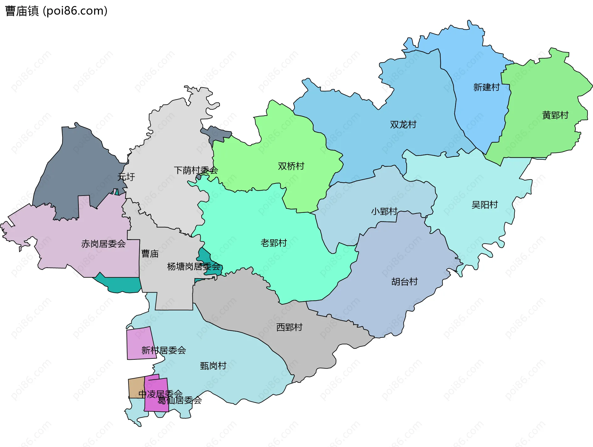 曹庙镇边界地图(五级行政区划)