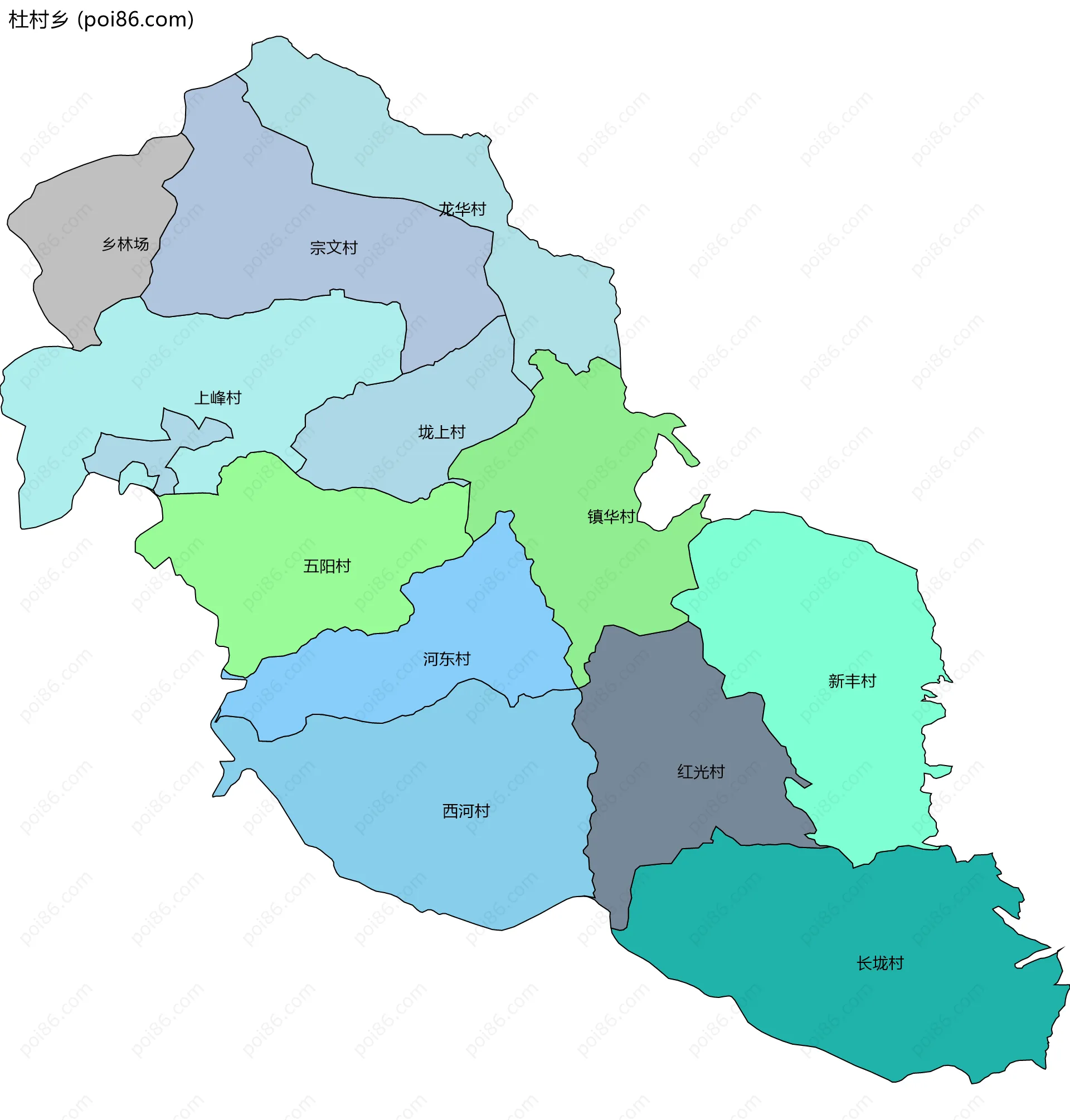 杜村乡边界地图(五级行政区划)