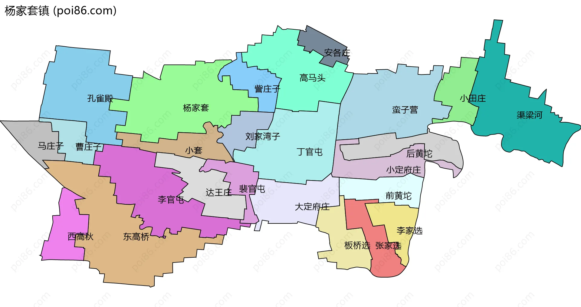 杨家套镇边界地图(五级行政区划)