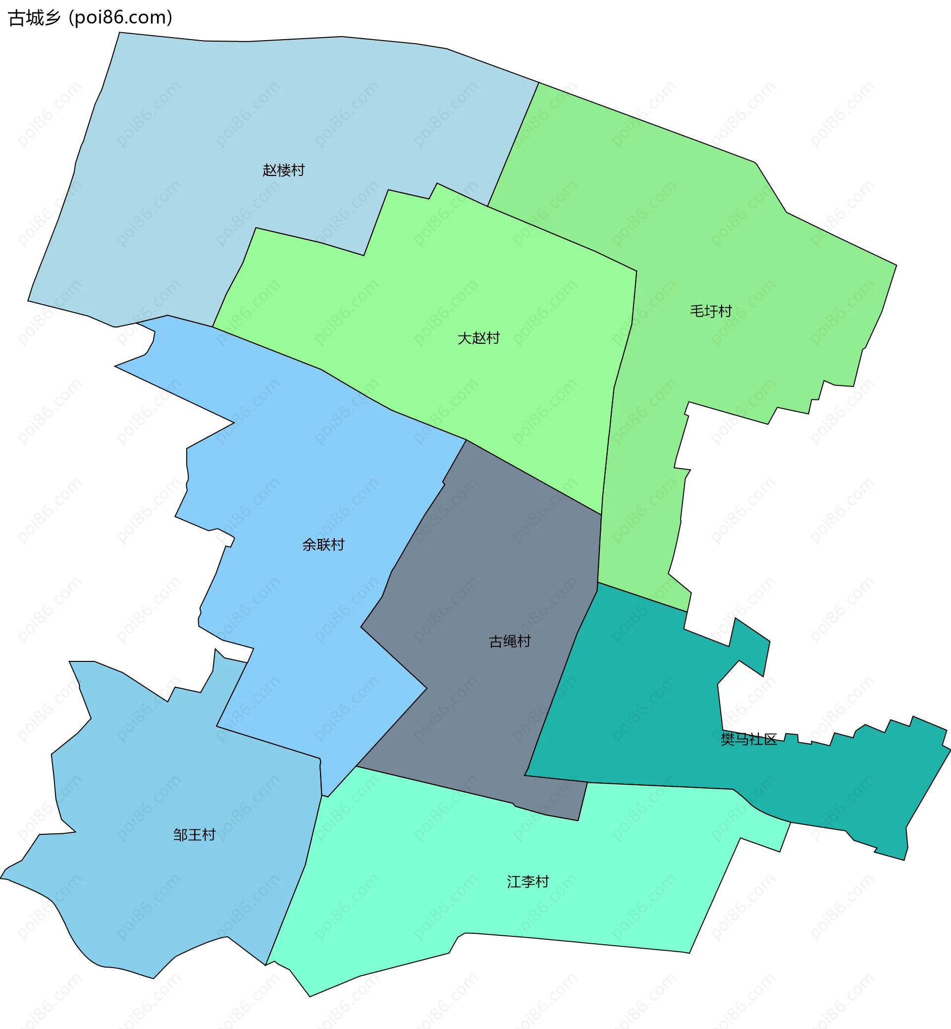 古城乡边界地图(五级行政区划)